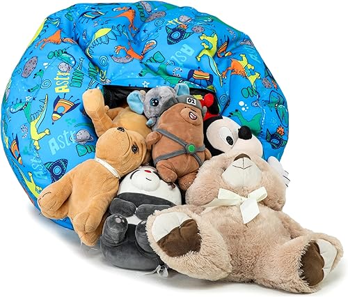 Miniatura 6 de SATTVA Puf de almacenamiento de animales de peluche para niños, bolsa de almacenamiento con cremallera para organizar animales de peluche, funda