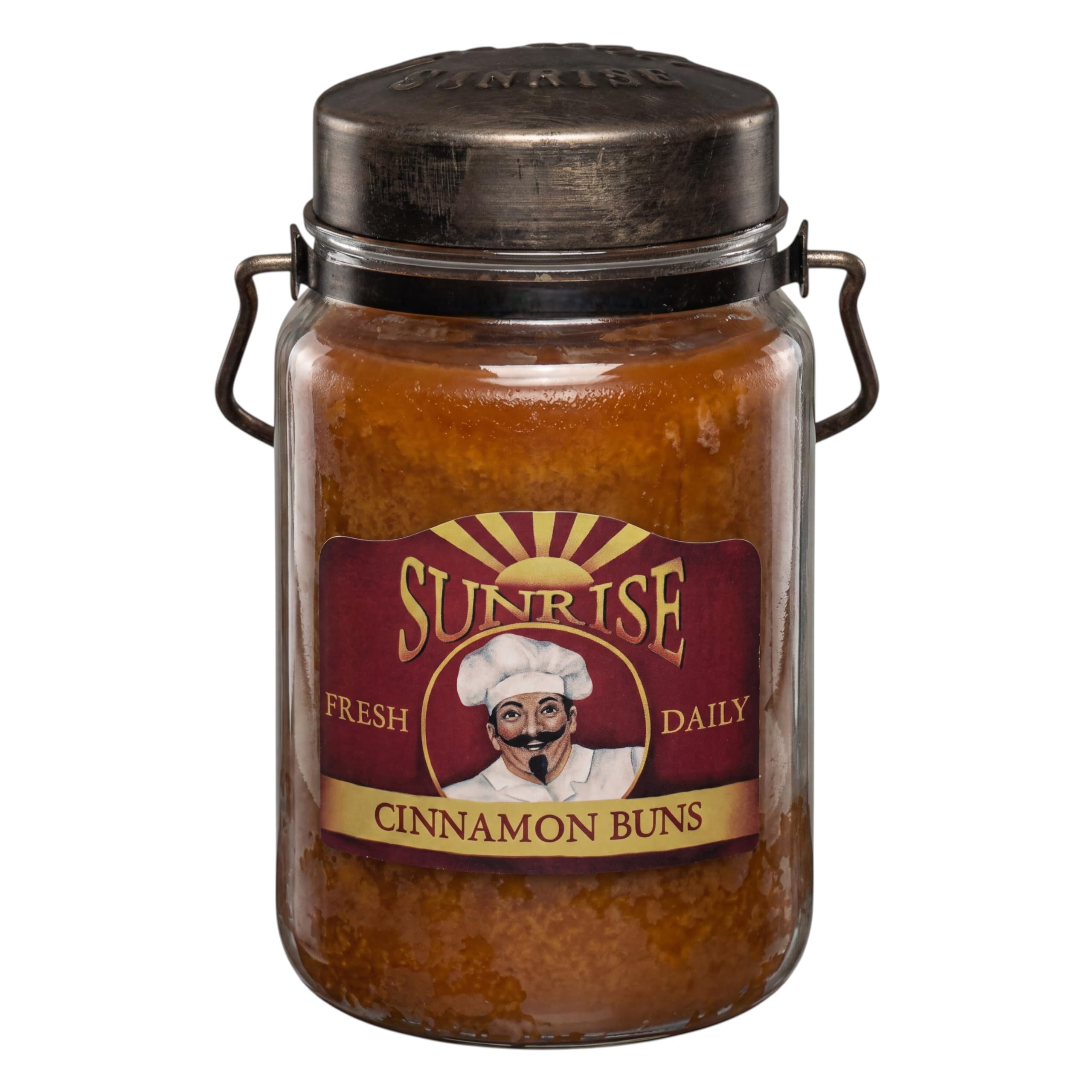 McCall’s Candles | Sunrise Cinnamon Bun | 26 oz Scented Candle | USA-Poured | Vintage Rustic Jar with Carrying Handle | Sweet Cinnamon, Maple &amp; Dough Fragrance