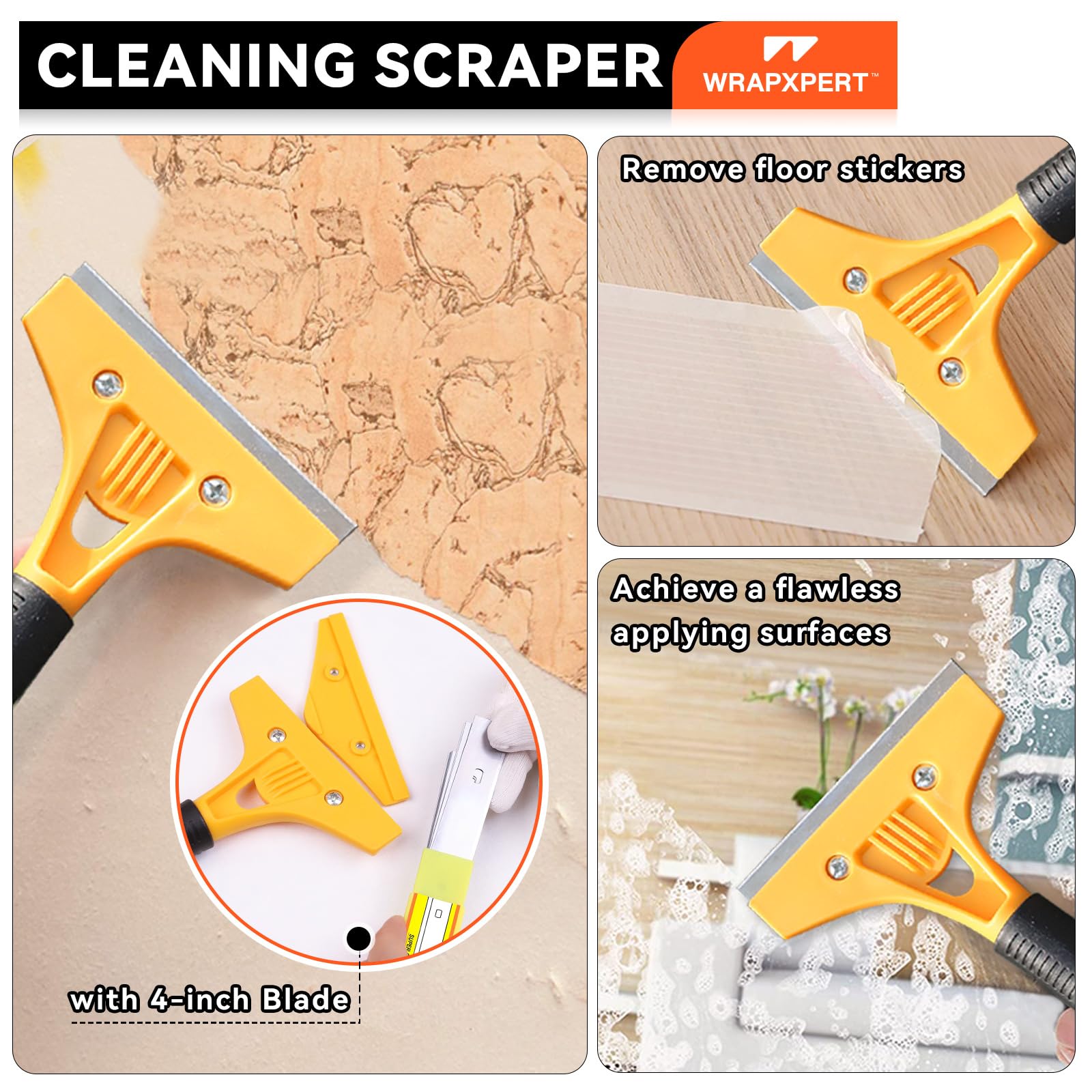 WRAPXPERT Herramientas de papel tapiz para despegar y pegar, kit de herramientas de alisado de papel tapiz con suavizante, guía de bordes, cepillo de pasta para azulejos contra salpicaduras, papel de