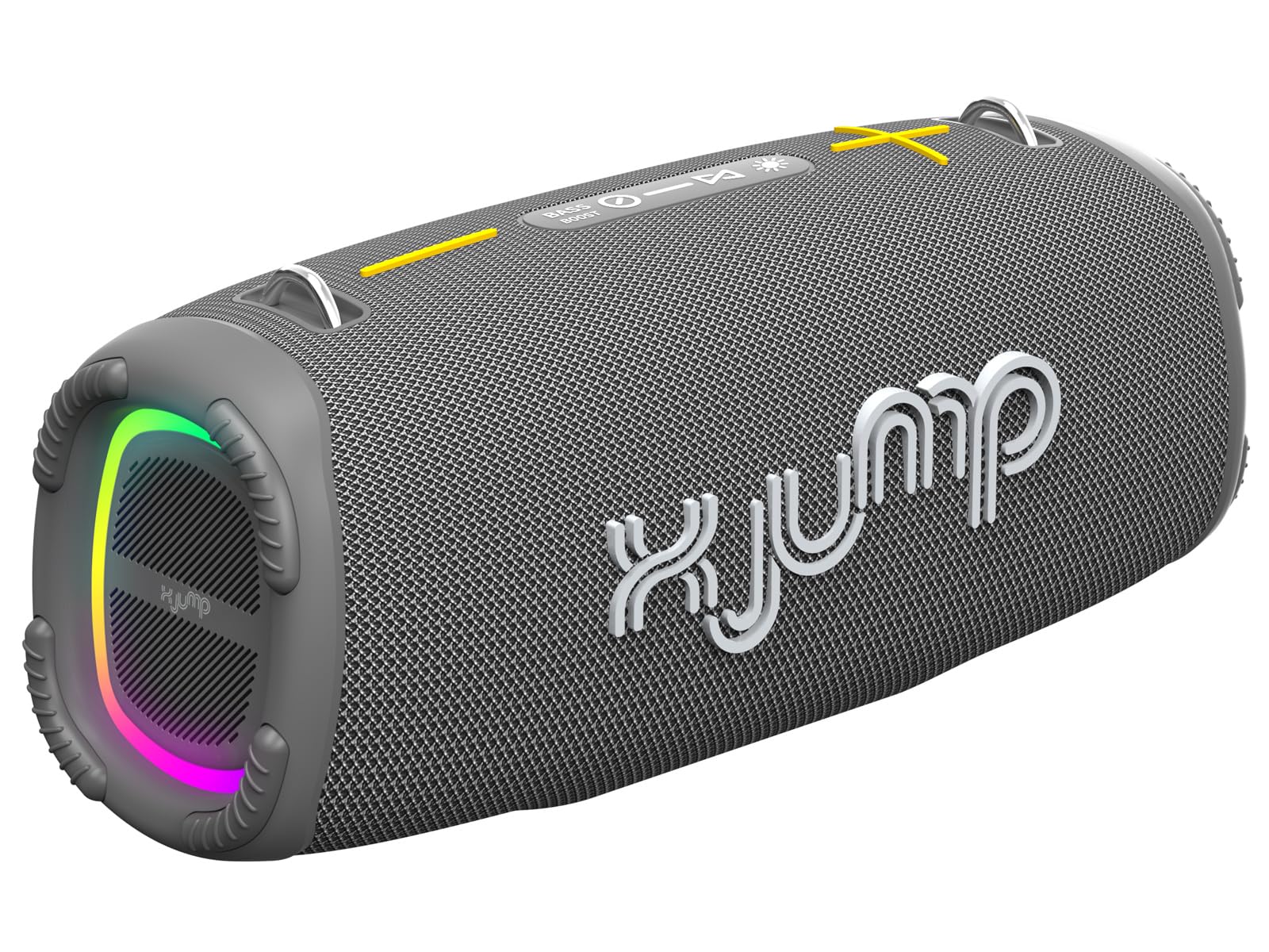 X JUMP XJ 200 Cassa Wireless Portatile Amplificata 90W, Alte Prestazioni, con Funzione TWS, USB, AUX-IN, Microfono Incorporato, Speaker Wireless Resistente all'Acqua Waterproof IPX5, Grigio