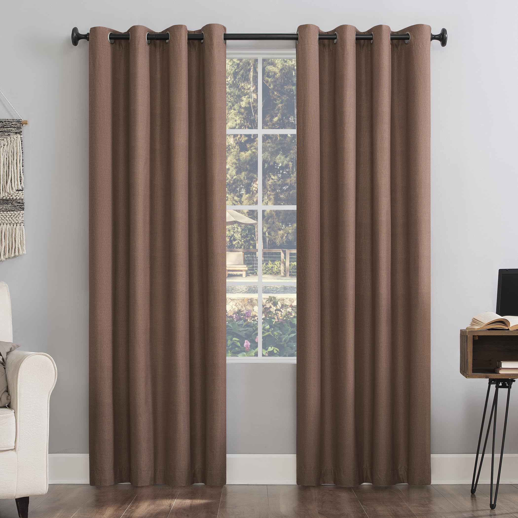 Sun Zero Columbia Thermal Energy Saving 100% Blackout Grommet Curtain Panel Pair, 50" x 95", Cedar