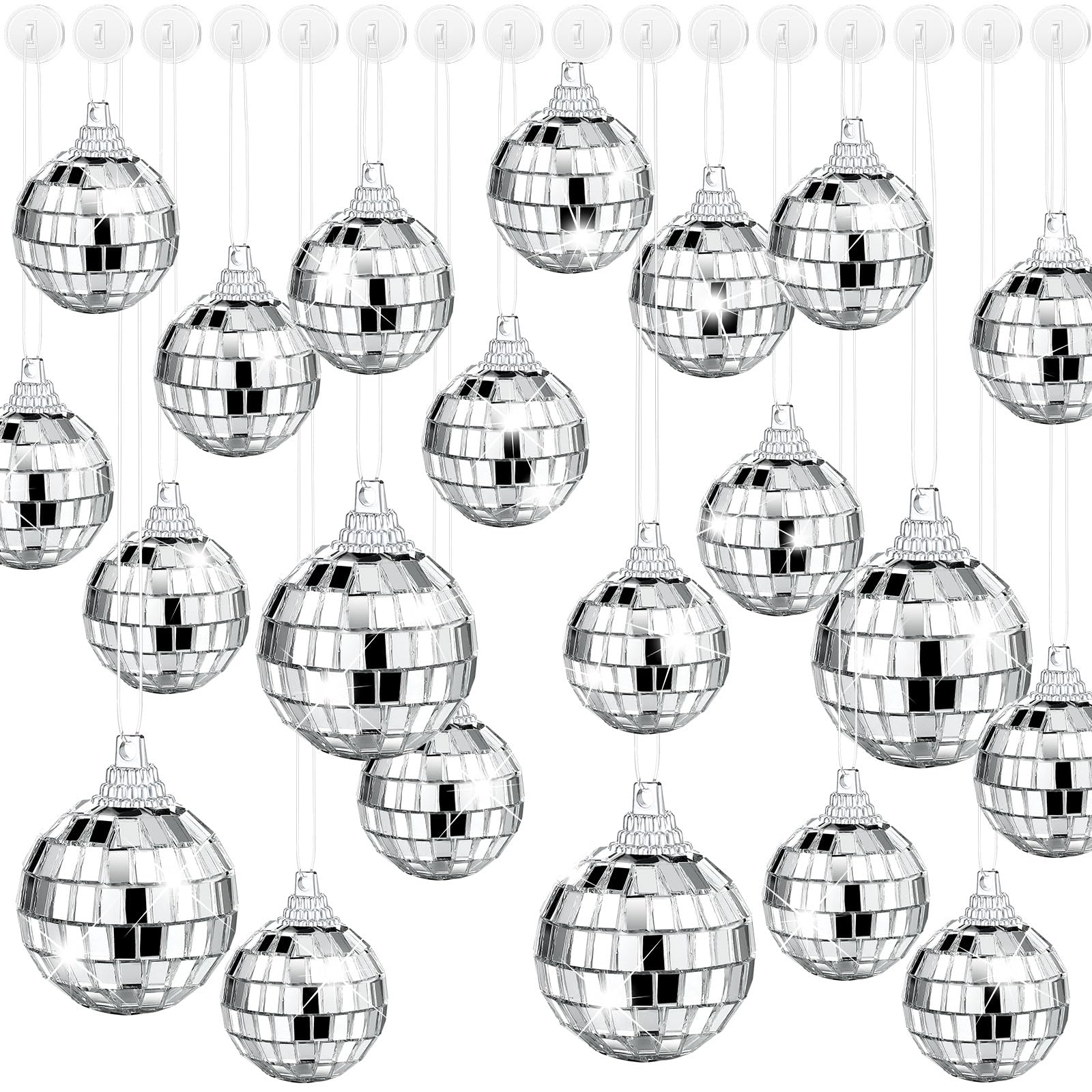 Wettarn 54 Pcs Mini Disco Balls Decoration Bulk Hanging Mirror Ball Ceiling Decor for Disco 70s Halloween Party Decoration Christmas Wedding Party Birthday Ornaments 1.2" 1.6"