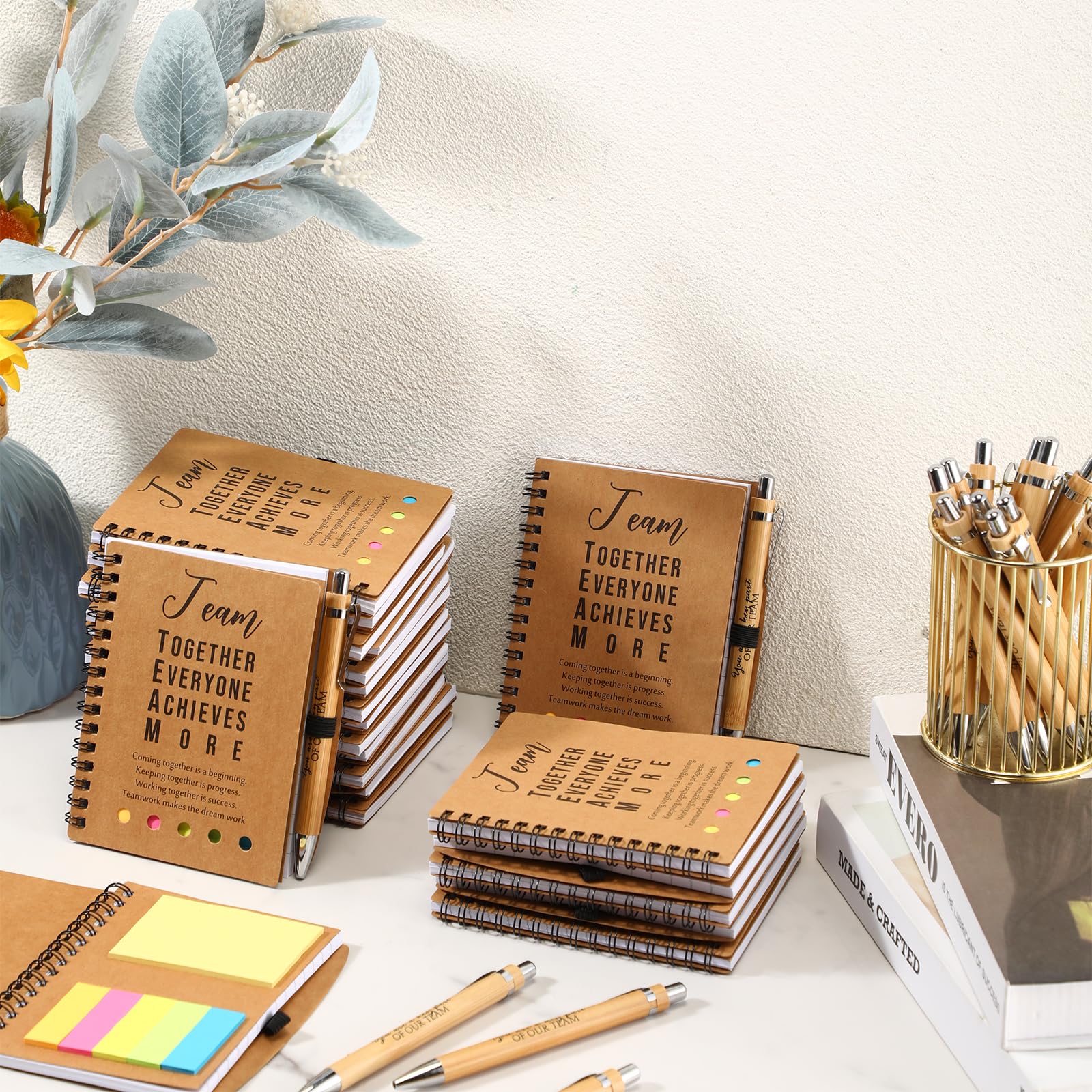 Jetec Regalos de agradecimiento para el equipo, cuadernos inspiradores en espiral, regalos de agradecimiento al equipo, equipo junto con bolígrafos y notas para personal voluntario, estudiantes,