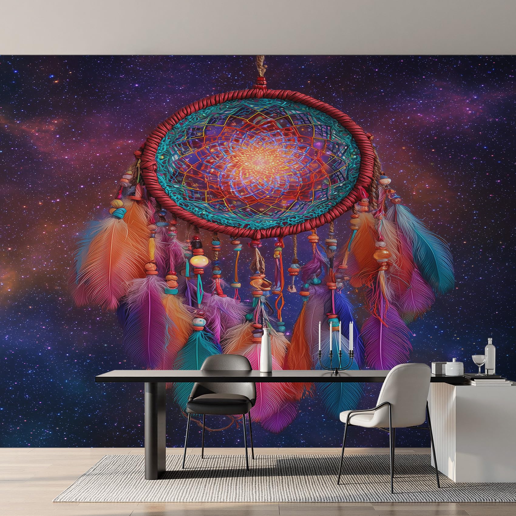 Generisch Vlies Fototapete Traumfänger 450x315 cm, Tapete Lila Tapeten Vliestapete Wohnzimmer Bohemian Indian Dreamcatcher Schlafzimmer Wandtapete Ornamente Mustertapete W&51
