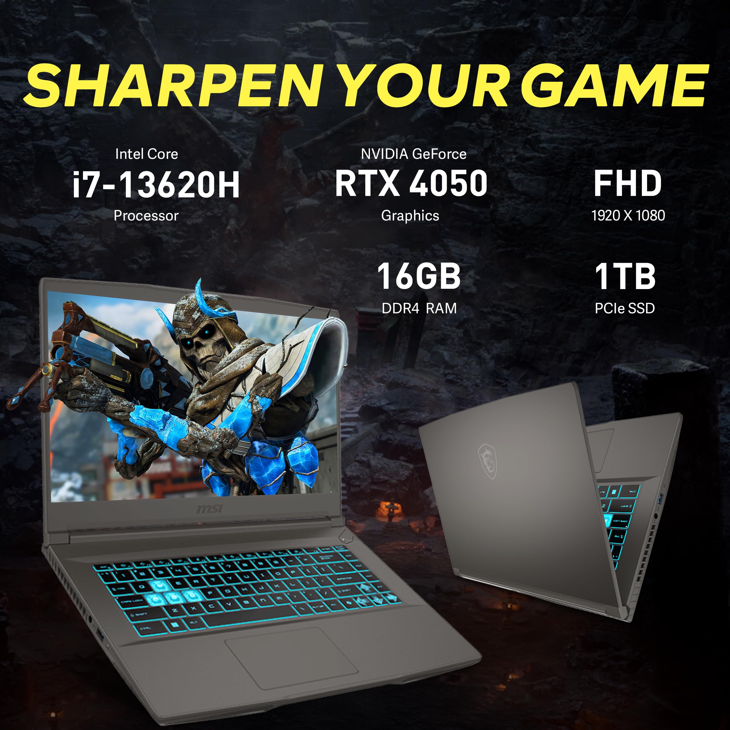 msi Sottile 15,6 pollici FHD 144Hz Gaming Laptop, Intel Core i7-13620H, NVIDIA GeForce RTX 4050, 16GB DDR4, 2TB di storage (1TB SSD + 1TB docking station), tastiera retroilluminata, Wi-Fi 6E