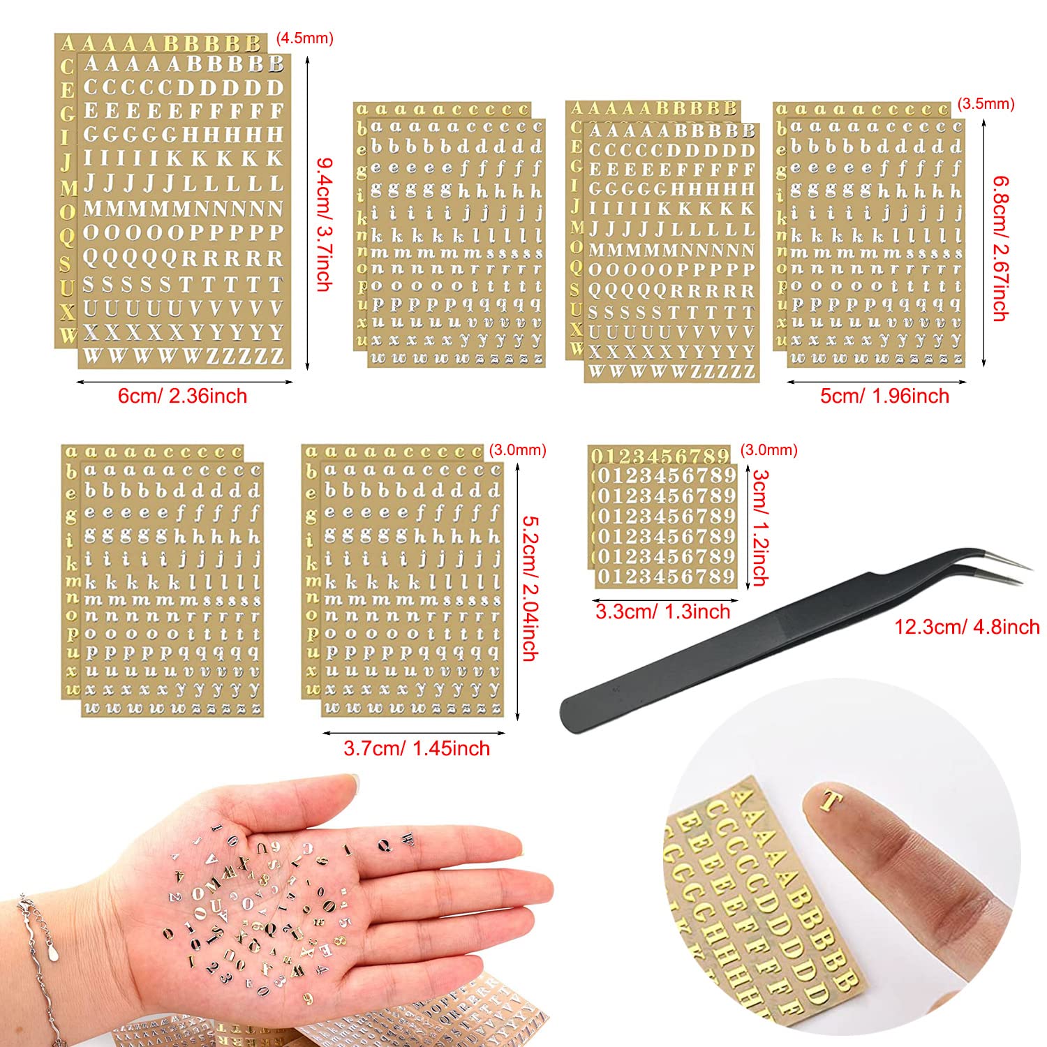 QUARKZMAN 5 Hojas de Pegatinas de Resina Número 3D Pequeñas de 1 a 9 en Plata Mini Pegatina de Número Metálico Brillante de Aleación para Resina, Uñas y Scrapbooking 3mm