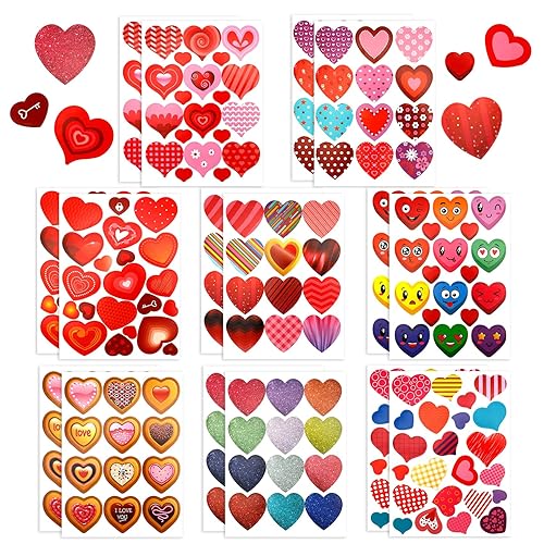Heart Stickers, Valentines Stickers, 260PCS Valentine Day Heart Stickers, Self-Adhesive