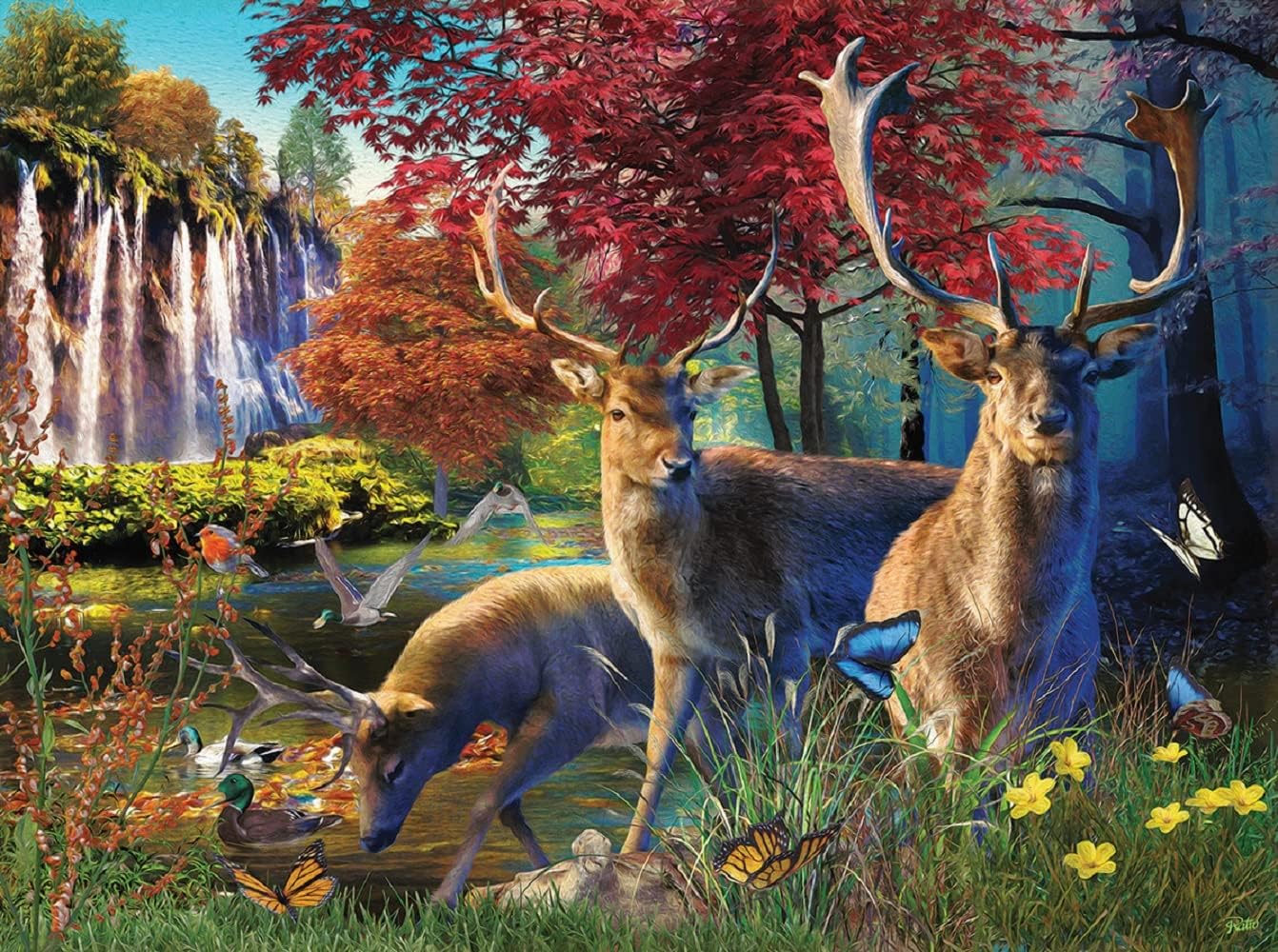 SUNSOUT INC - Elk Pond - 1000 pc Jigsaw Puzzle by Artist: Rafael Trujillo - Finished Size 20" x 27" - MPN# 42330