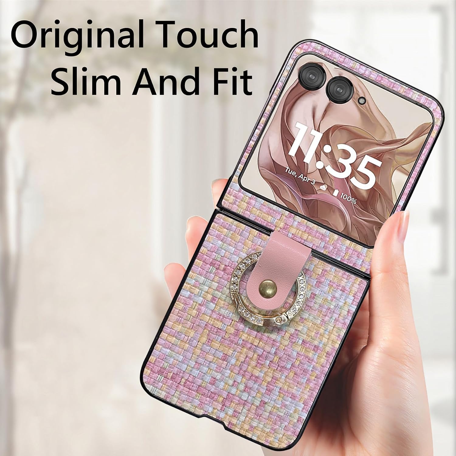 for Motorola Razr 2024/2025/2026 Case with Bling Ring & Chain, Luxury Stylish Razr 2024/2025/2026Phone Case for Women Girls Shockproof Protection Flip Case for Moto Razr 2026 Pink