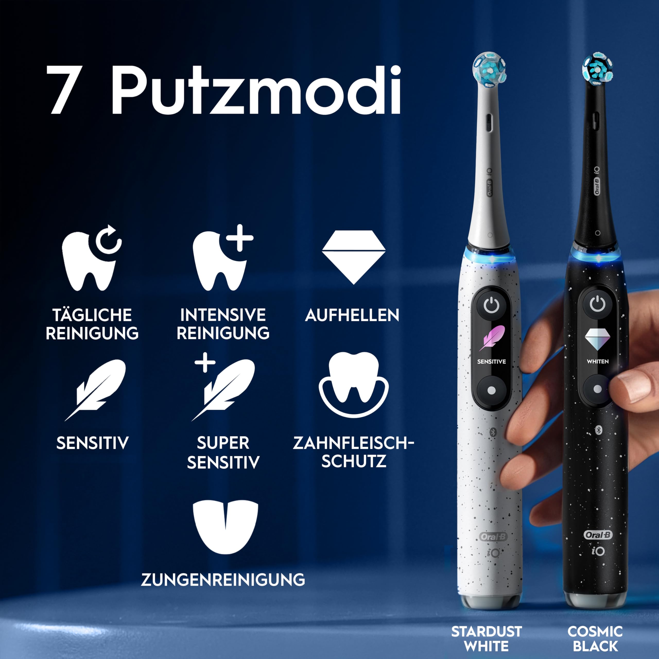 Oral-B iO Series 10 Elektrische Zahnbürste Schwarz PLUS Ausgewählte Original Oral-B iO Aufsteckbürsten Schwarz 7x