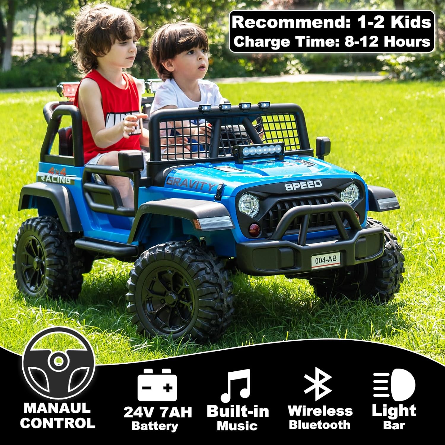 NEWQIDA 24V Ride On Toys for Big Kids, 2 Seater Electric Car with Remote Control 4x4 Ride on Truck for Boys Girls, 4-Wheels Shock Suspension, EVA Tires, Up to 5MPH, 20" Spacious Seat, LED Light, Blue