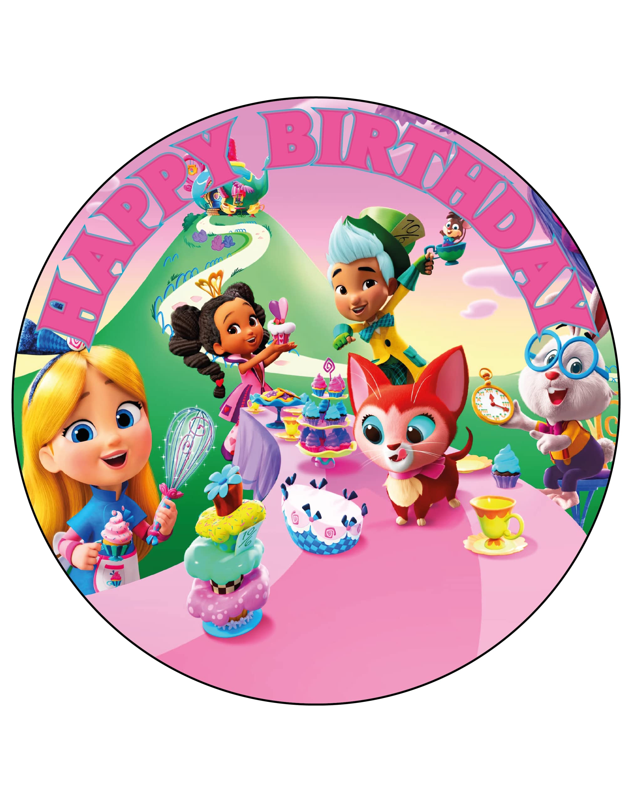 7.5 Inch alice in wonderland bakery – Round Edible Birthday Cake Decorations, Birthday Cake
