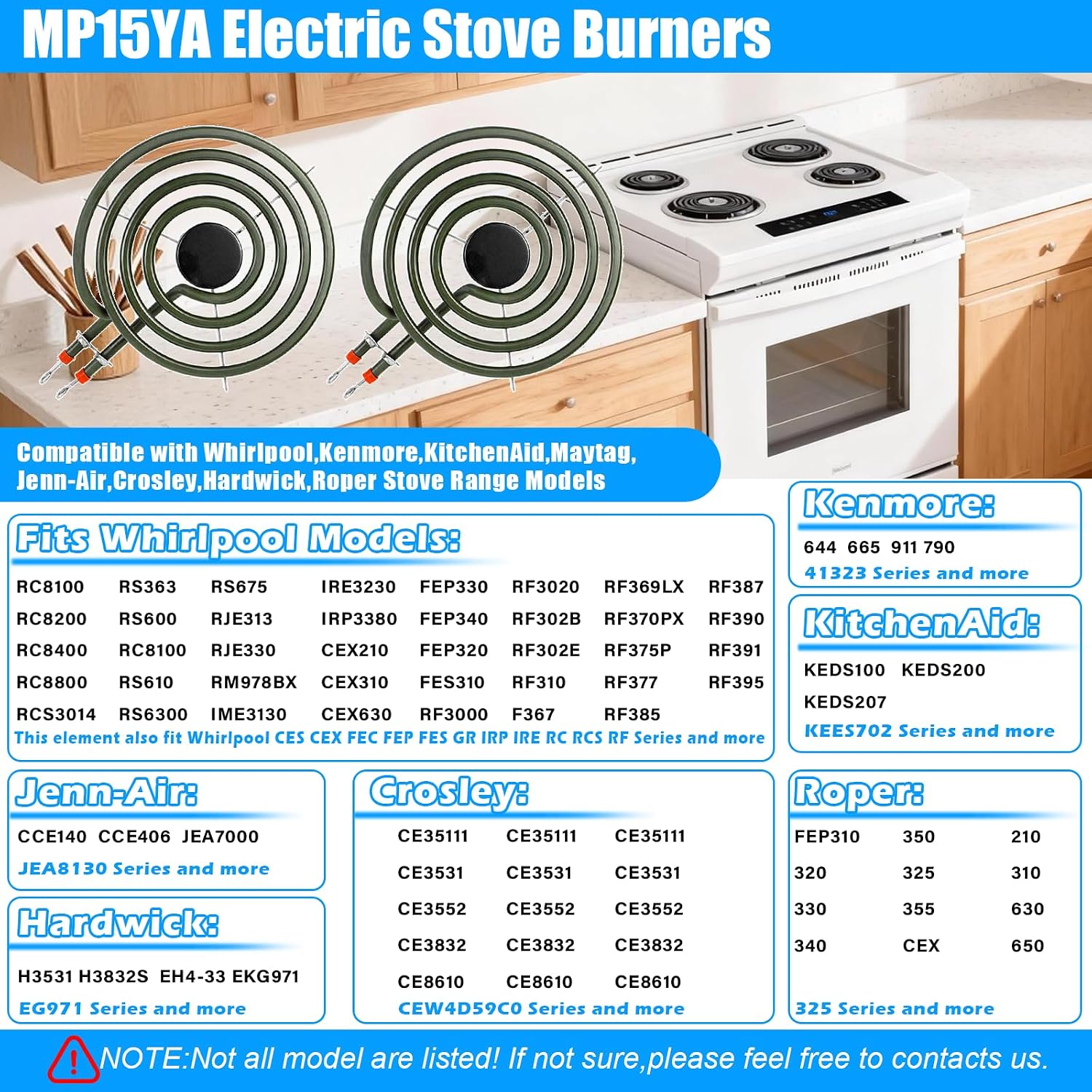 UPGRADED MP15YA 6" Electric Stove Burners Compatible with Kenmore Maytag Whirlpool Stove Element Stove Coil,MP22YA Electric Range Burner Element Replacement Range Coil Top Burner Parts (2 Pack)