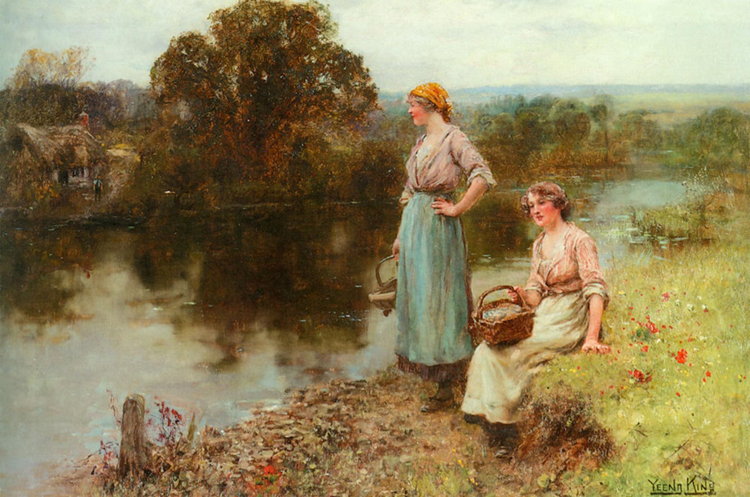 ARTXLXXBN Famous Print Painting Colorful Art Print Waiting for the Ferryman Henry John Yeend King Canvas Art Decorations for Home Decor 60x90cm