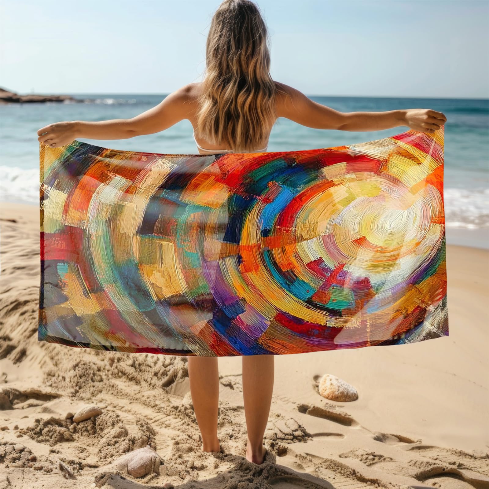 Tapis de Plage XXL Anti Sable Psychédélique Jaune Serviette Piscine Adulte,Natte De Plage Pliable, Voyage Accessoires De Plage Camping,Serviette de Bain Personnalisée