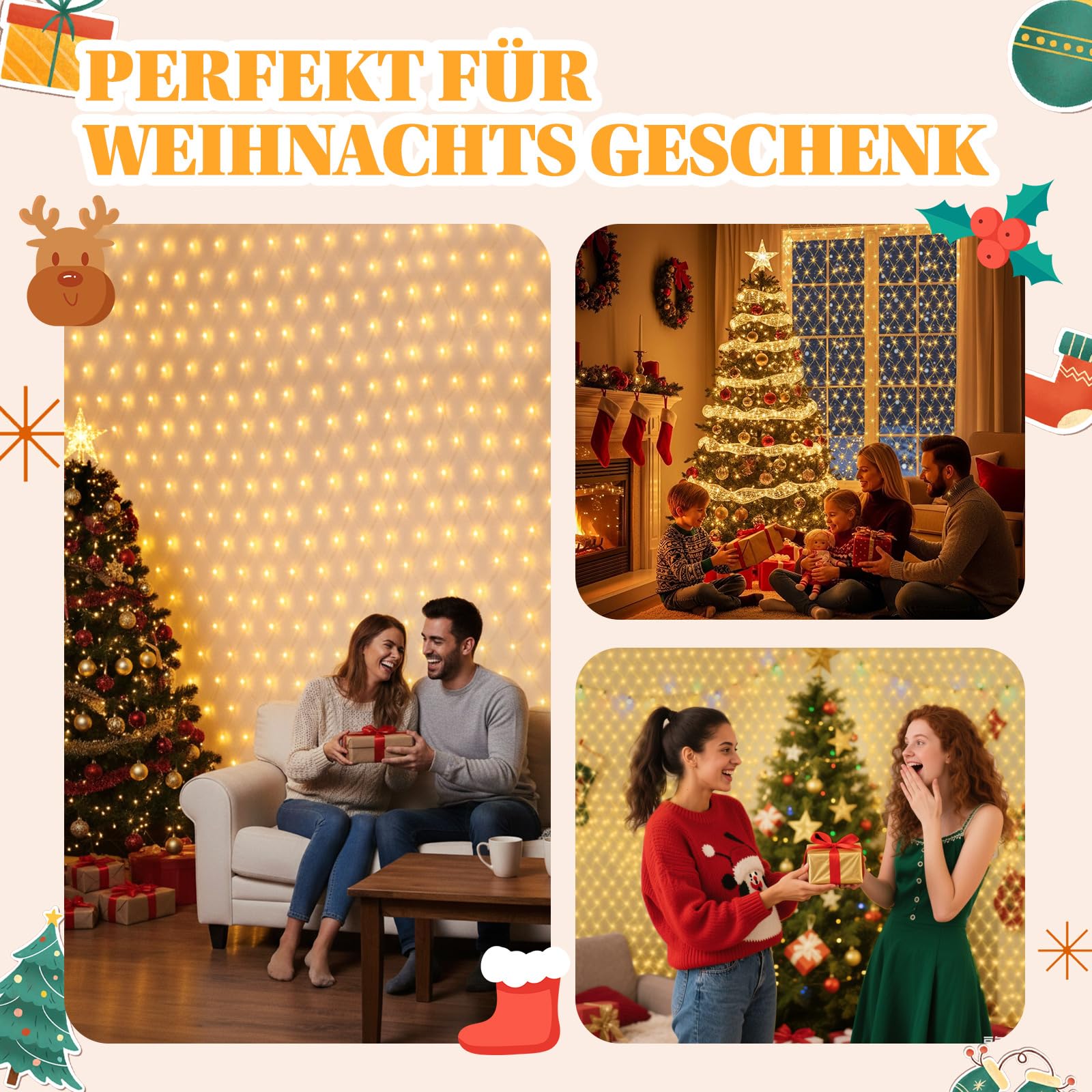 Lichternetz Außen Innen 6x4m, 660 LED Lichterkette Netz mit Timer 8 Modi Speicherfunktion, IP44 Lichtnetz für Büsche Garten Balkon Fenster Hochzeit Weihnachtsdeko, Warmweiß