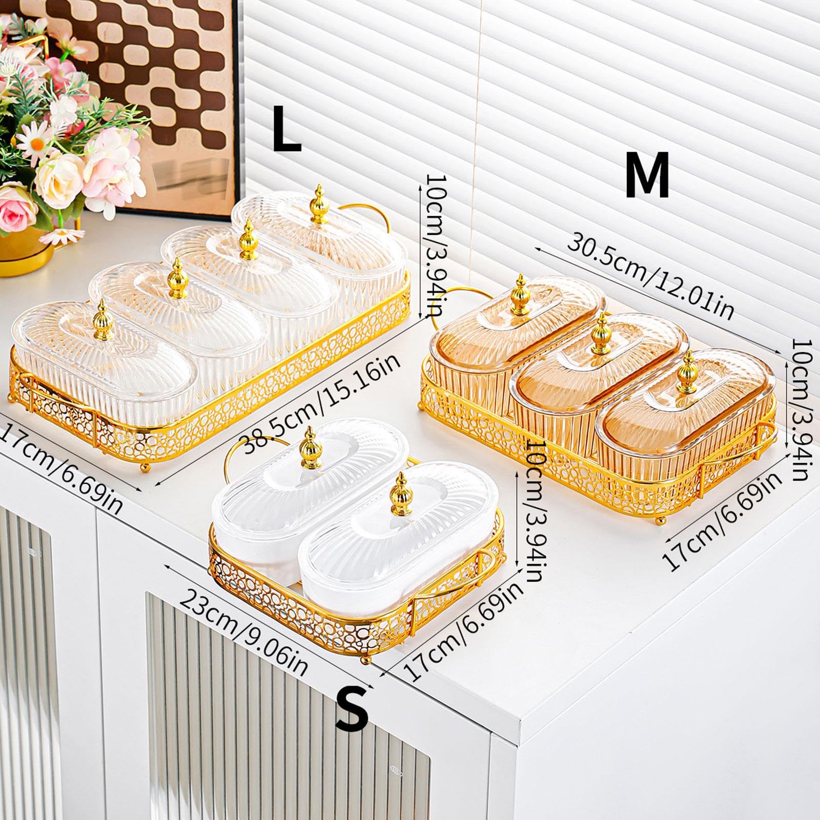 Plateau à Condiments avec Compartiments et Couvercle Amovible. Structure Légère et Raffinée En PP. Idéal pour La Salle à Manger, La Cuisine et Les Réu, Clair, 3 Grille
