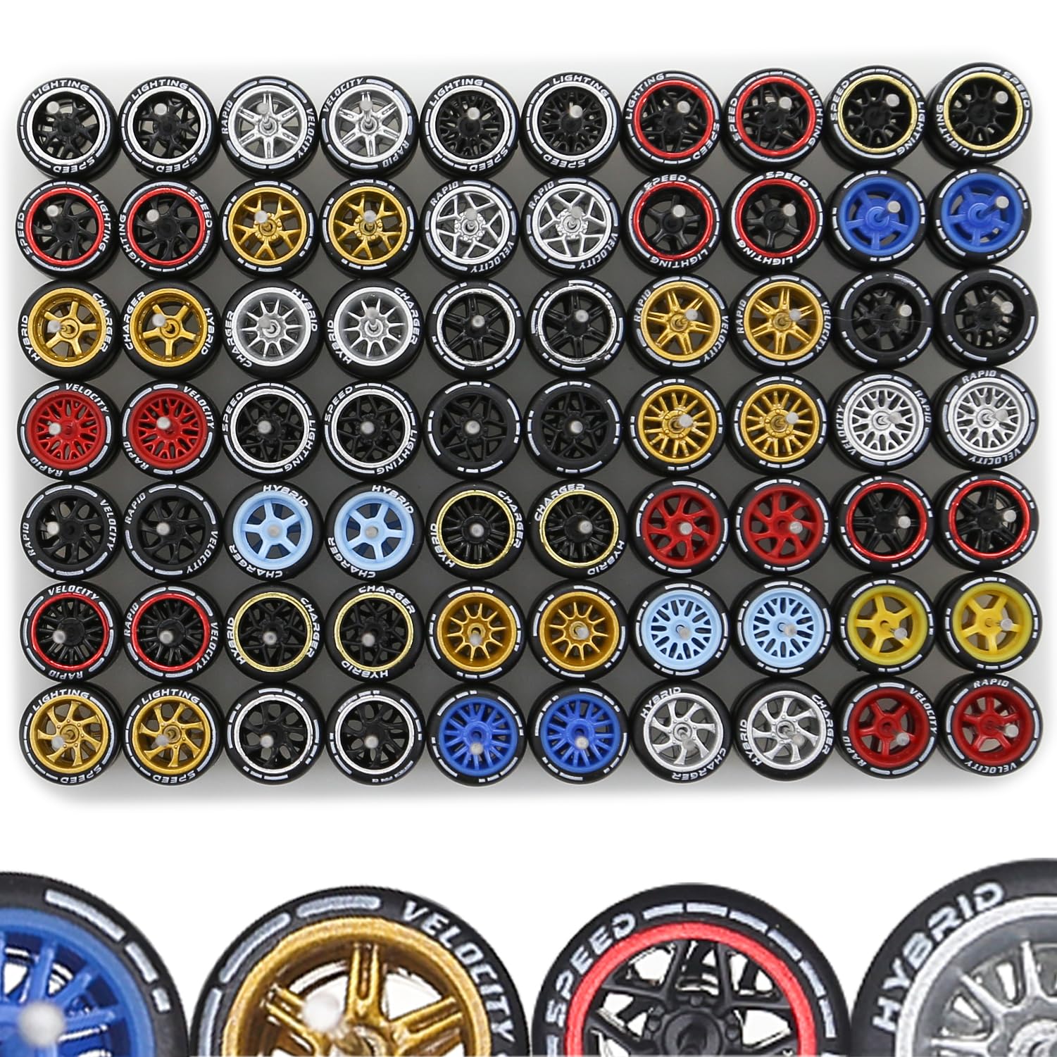 1/64 Wheels Mixed/Random Real Riders Wheels Rims Tires Set for 10 Cars 1/64 Scale (01)