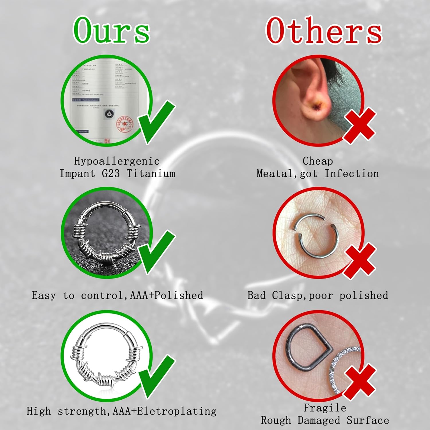 Septum rings hoops,1PCS 16G/8mm Ring Multi-Cones Surgical Stainless Steel Nose Ring Hoop Jewelry Clicker Cartilage Earring Hinged Segment Daith Piercing - Image 3