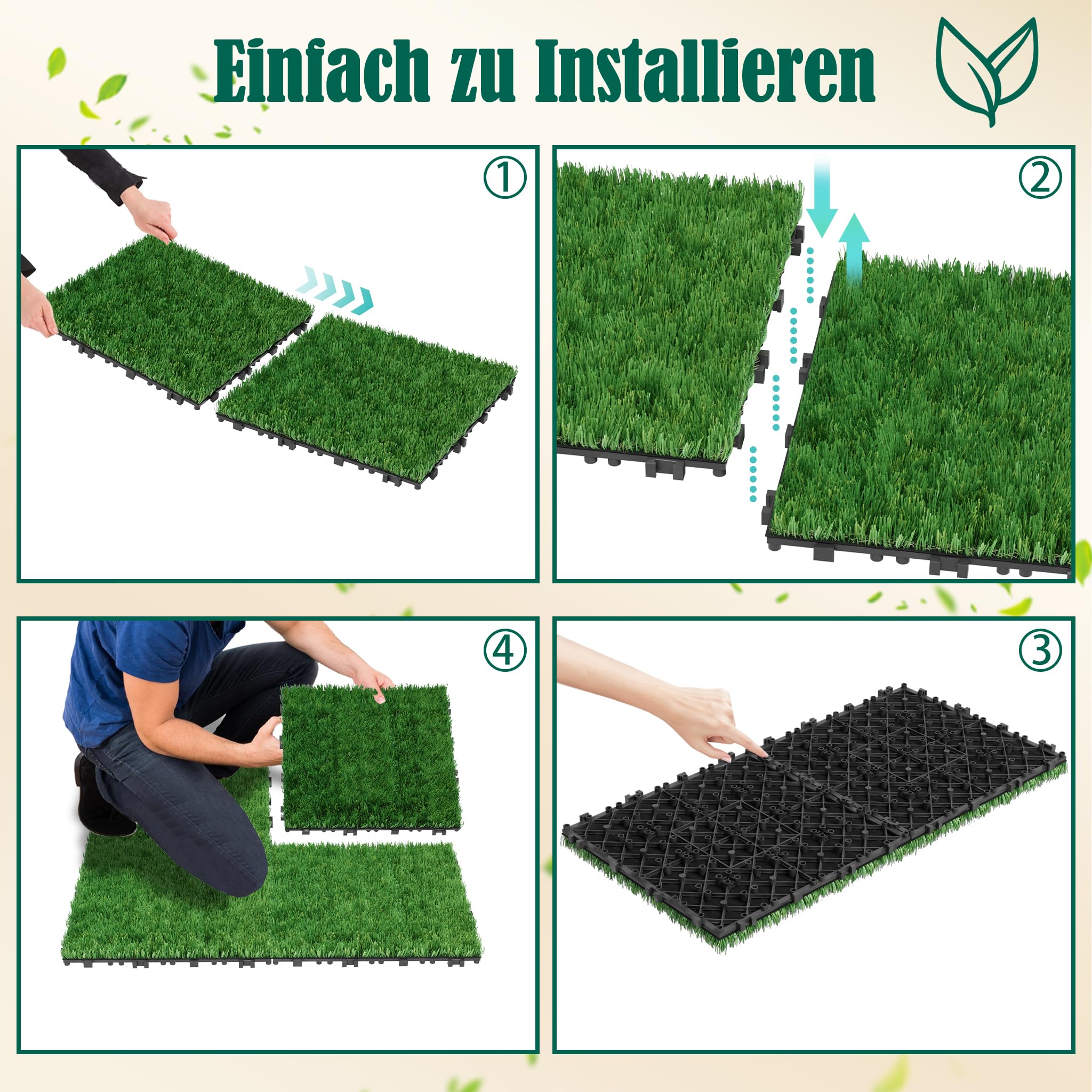 FIVMEN - Baldosas de césped artificial 30x30 cm, baldosas de clic para césped, para balcón, terraza, resistente a la intemperie, con función de drenaje, baldosas de césped artificial de plástico