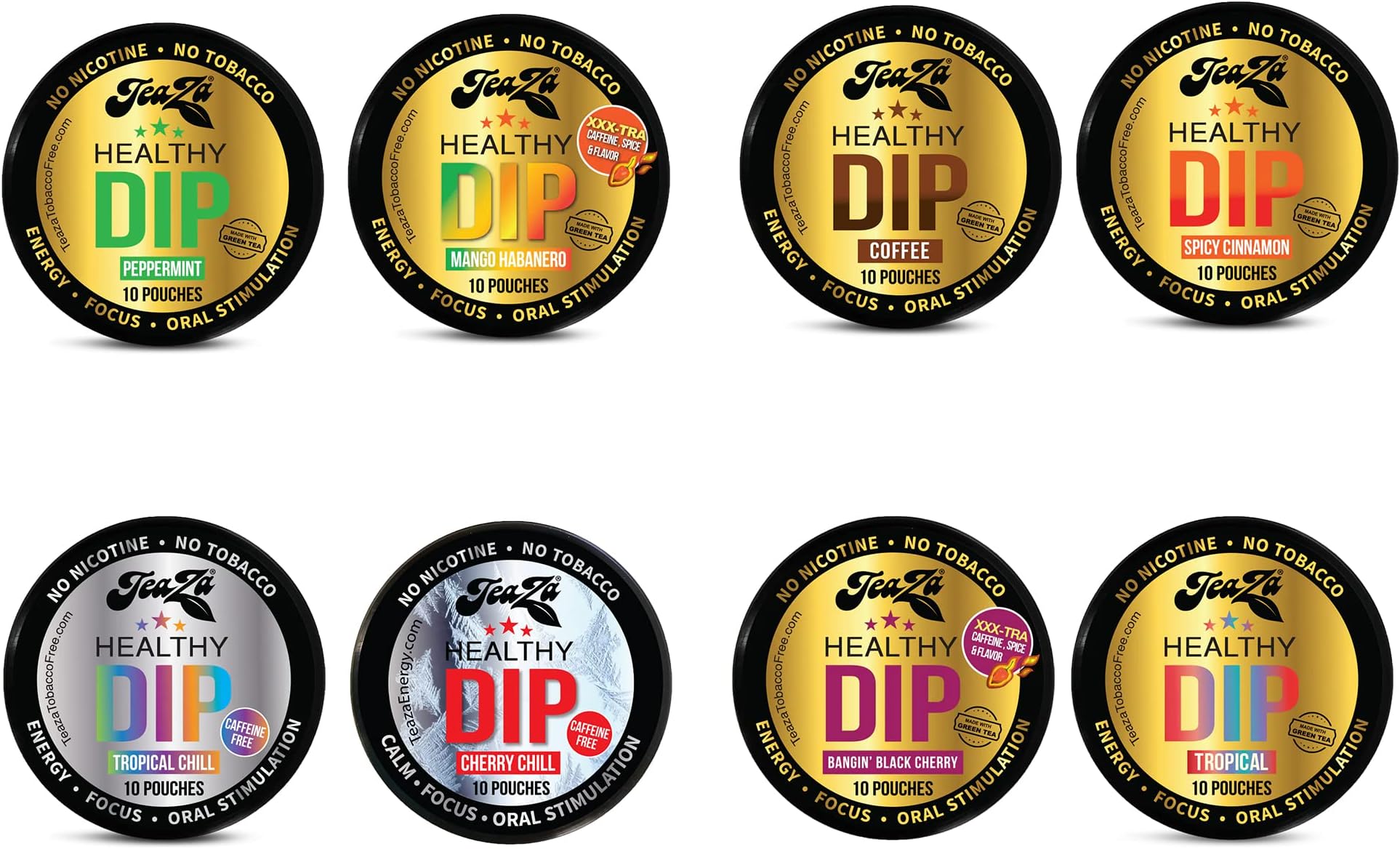 TeaZa Energy Multi Pack - 8 Flavor of Smokeless Tobacco Alternative | Nicotine, Sugar & Gluten Free