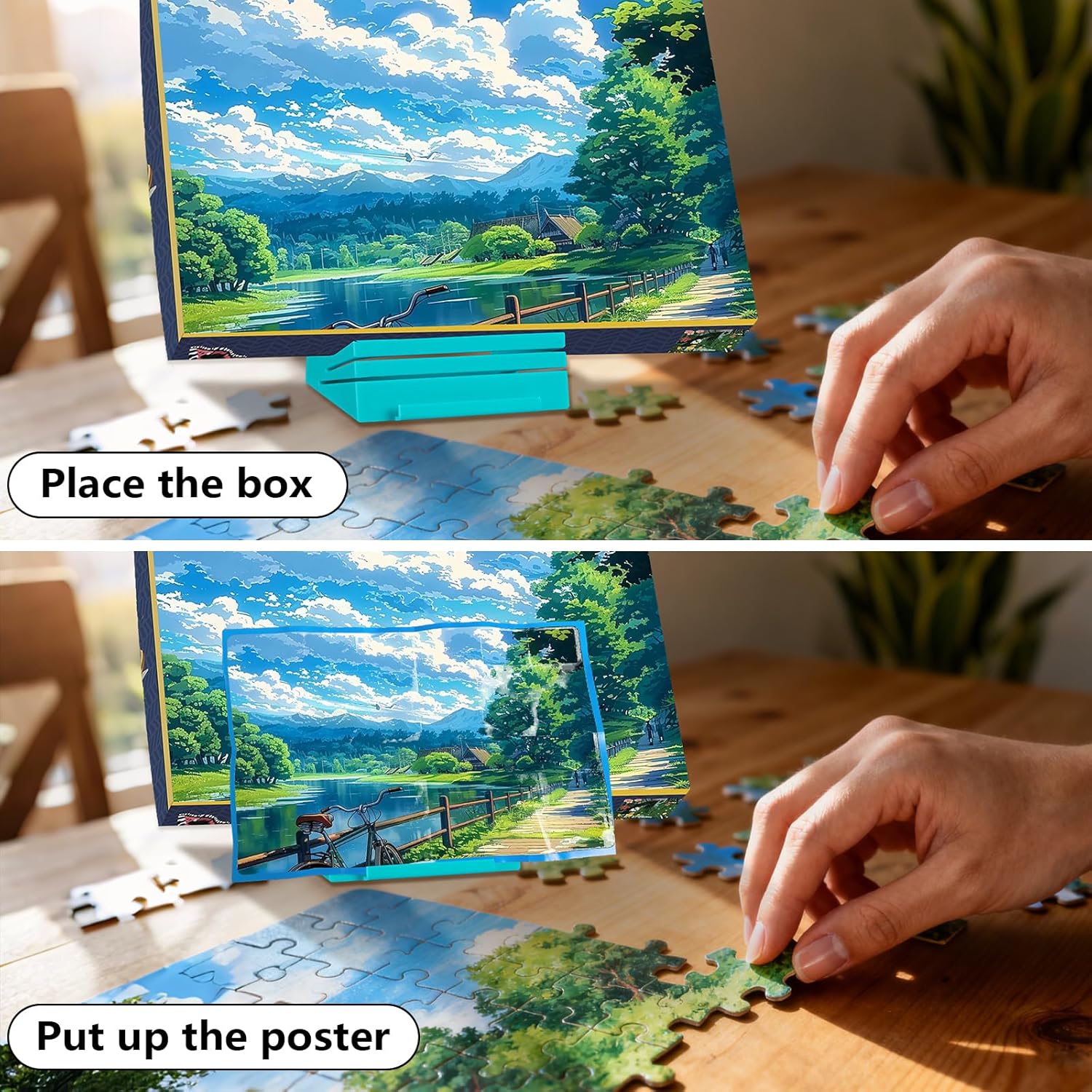 Jigsaw Puzzle Box Stand – Adjustable 3 Angle Puzzle Lid Holder, Puzzle Poster Holder Accessory Gift, Sturdy & Stable, Wide Stable Base (Blue)