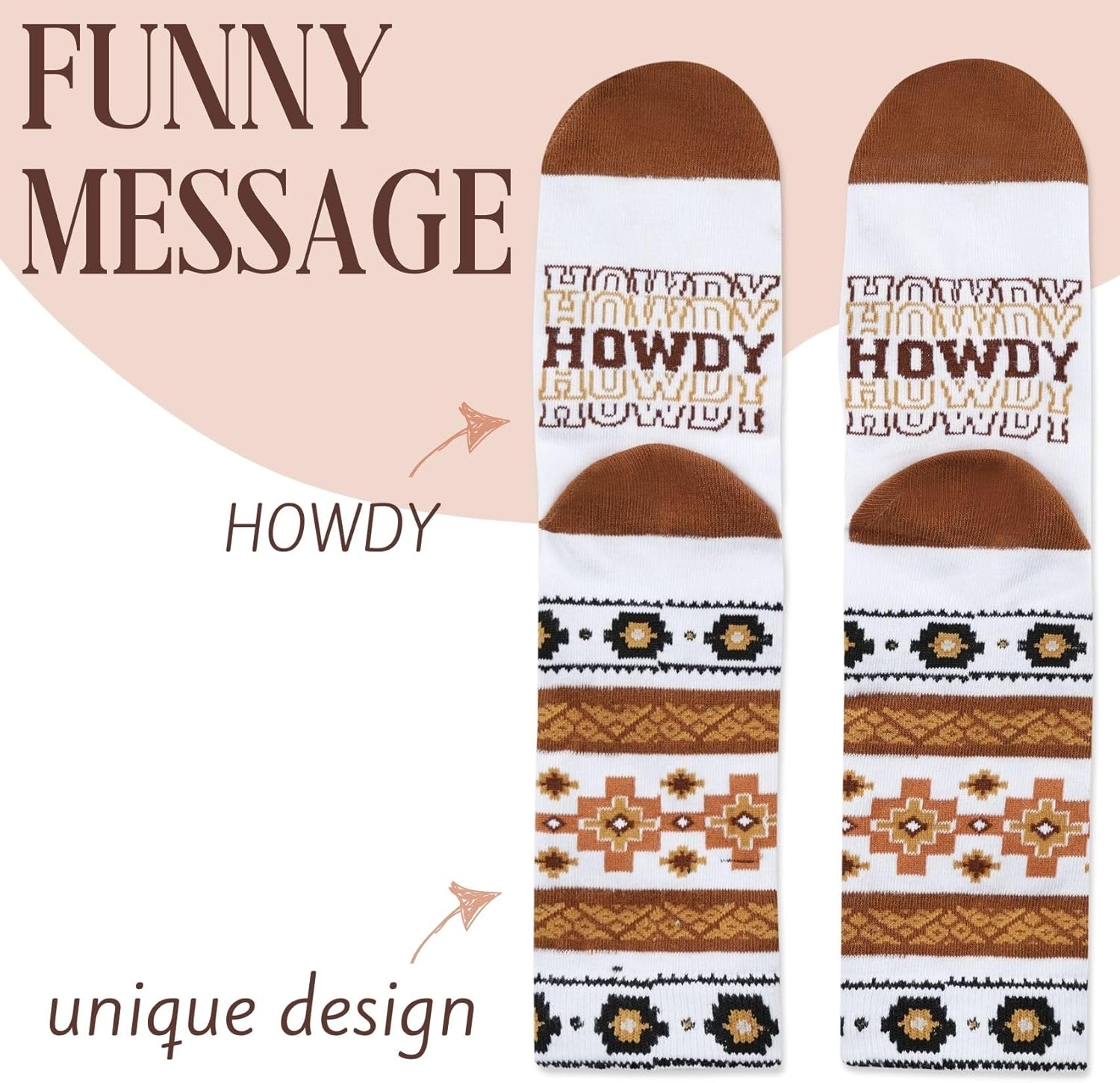InnoBeta Western Gifts for Women, One Size Crew Socks for Cowgirl, Cowboy Boot Socks for Women - Howdy - Image 5