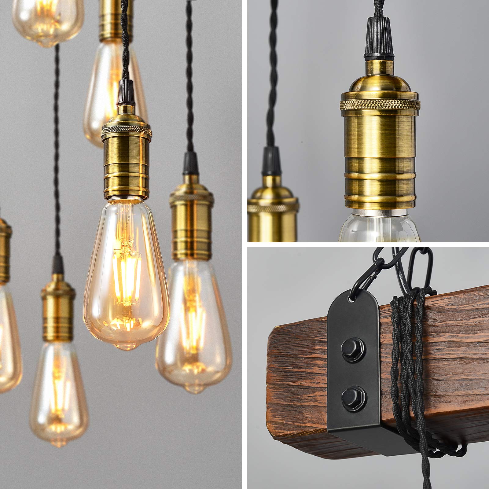KJLARS Farmhouse Chandelier Rustic Pendant Lighting Industrial Wood Metal Vintage Ceiling Light Fixture E26 Bulb Lights for Dining Table Kitchen Island Bar Retro Hanging Lamp 6 Light