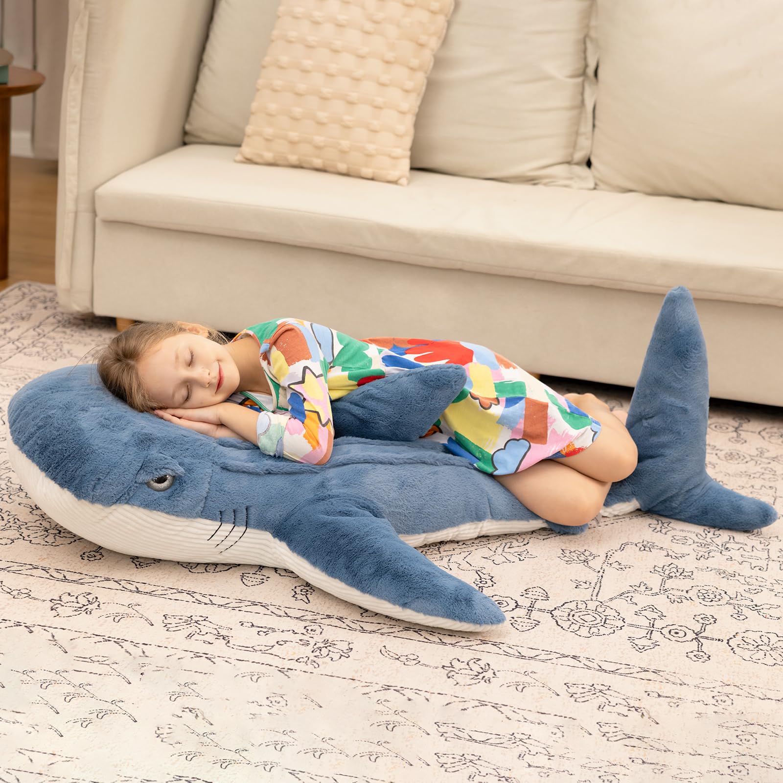 KERTA 51inches Giant Whale Shark Stuffed Animal, 4.3ft Large Blue Stuffed Whale Shark Plush Body Pillow for Girls Boys, Realistic Plush Toy Christmas Birthday Ocean Theme Gift for Kids Adults 3