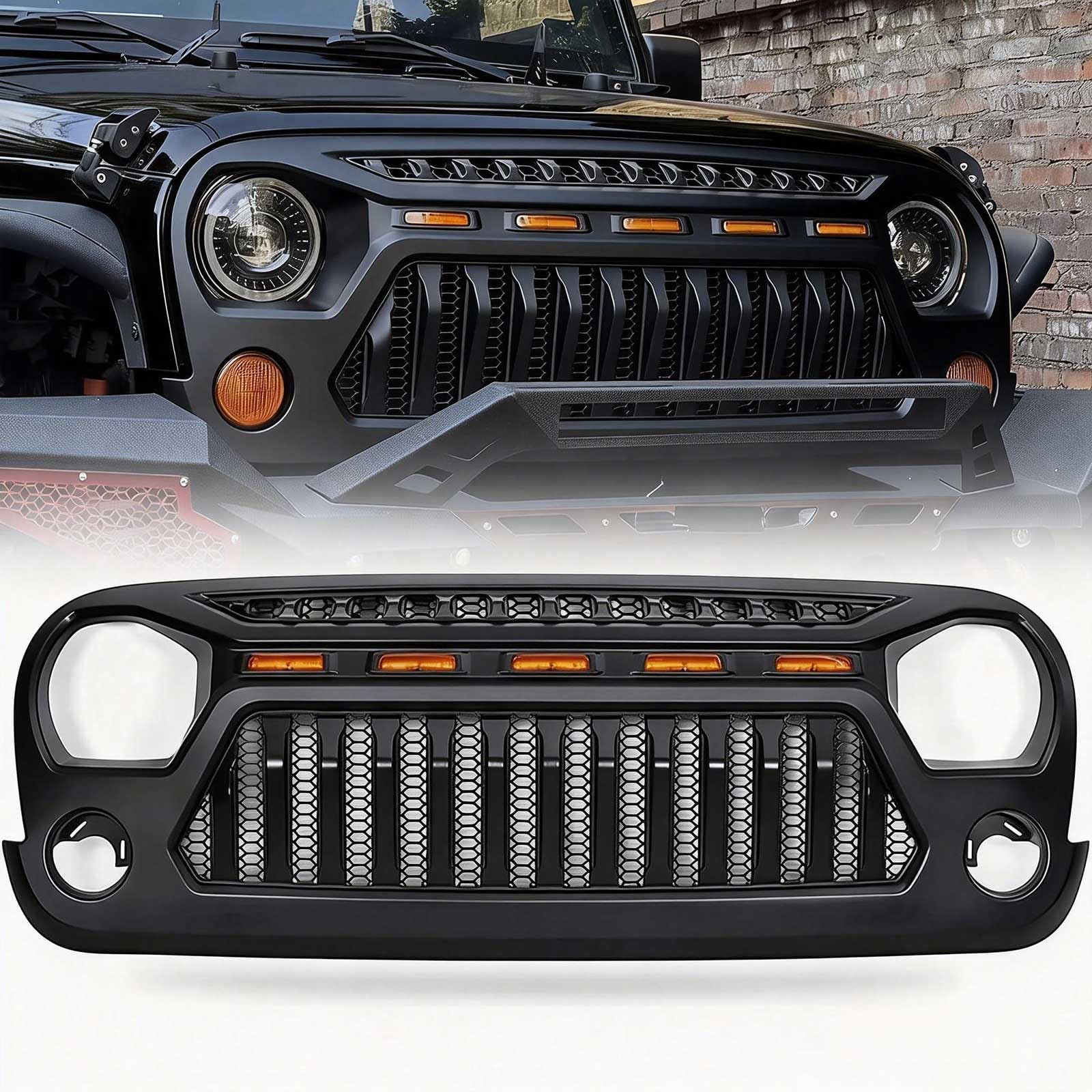 Jeep フロントグリル 黒 Amazon | Haitu フロントグリル ジープアクセサリー用 マットブラック