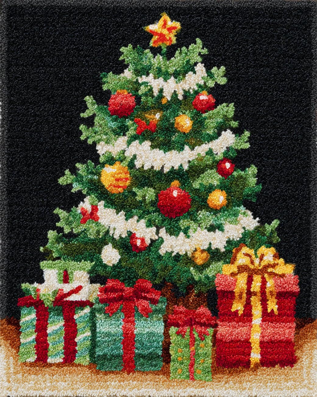 AxiangziK DIY Latch Hook Cushion Kits Colorful Christmas Tree Latch Hook Rug Kits for Beginners DIY Needlework Crocheting Tapestry Kit Home Decor 21x29in