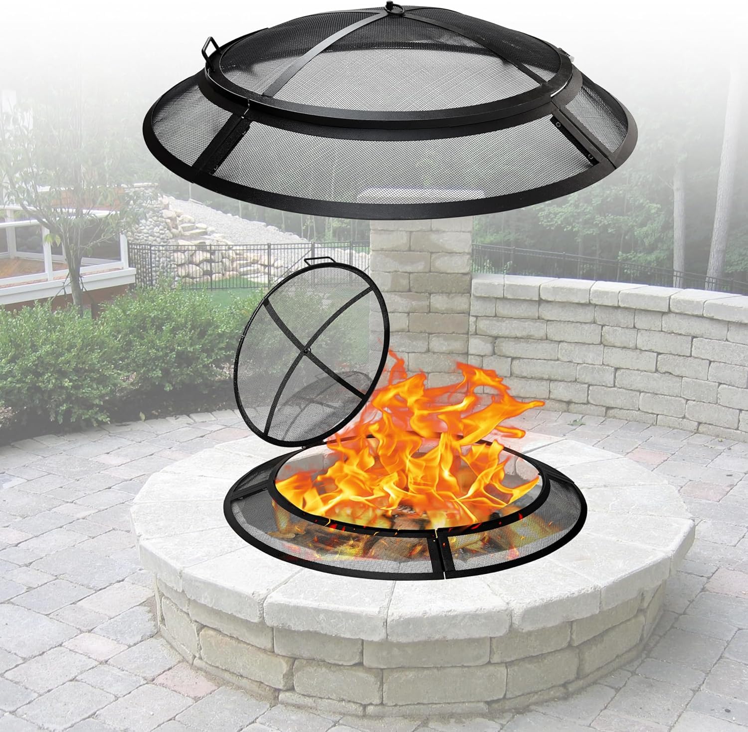 Febtech - Pare-étincelles rond 36 – Pare-étincelles d'extérieur robuste avec crochet pour soulever facilement le brasero - 91,4 cm - Rond - Pour écran de rechange et insert de foyer