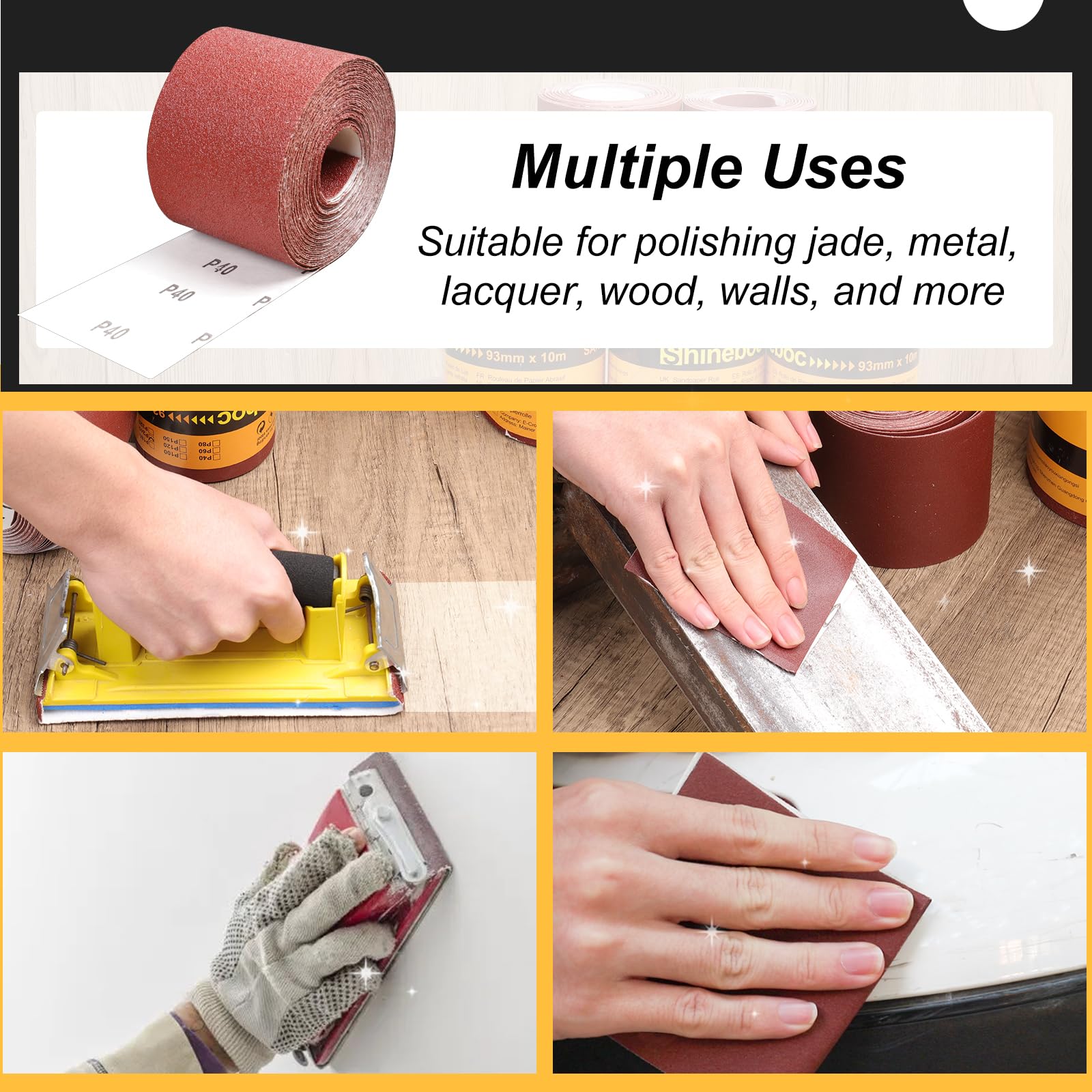 Shineboc Rouleau De Papier Abrasif Grain 60, 115 Mm X 10 M Papier De Verre En Toile De Ponçage Pour Ponceuse Manuelle Pour Bois Et Métal