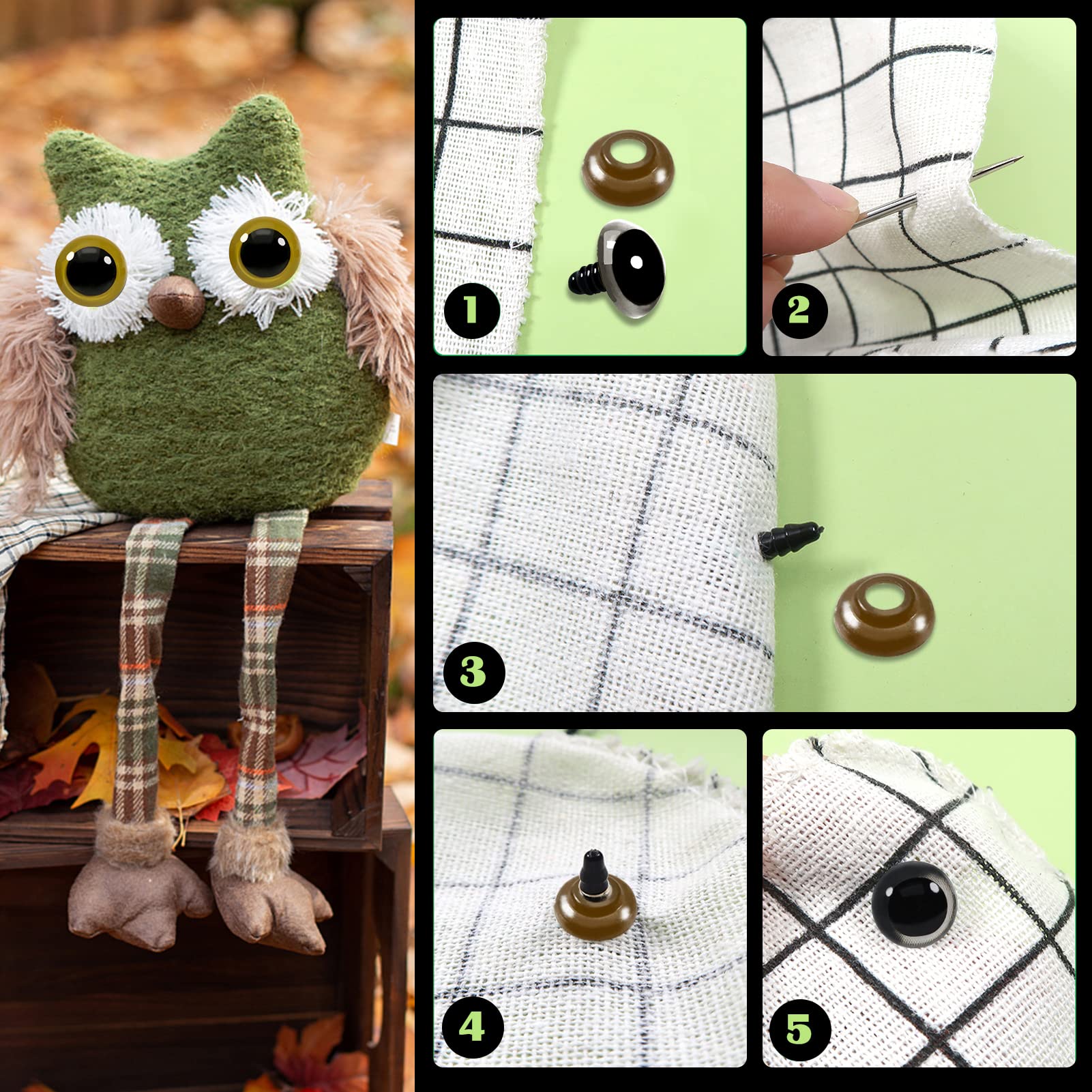 TOAOB 152pcs Safety Eyes & Noses Kit - 6mm To 12mm Glitter Eyes With Washers For Amigurumi & Stuffed Animals