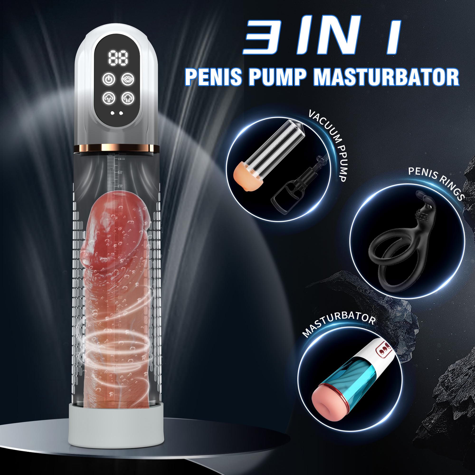 HIVEFUN Masturbatore Uomo Pompa Pene, Masturbtore per Pene con 4 Modalità di Aspirazione e Modalità di Allenamento Automatica Sex Toy Uomo, Nasturbatore Impermeabile IPX7 Sexy Toys Vacuum Device
