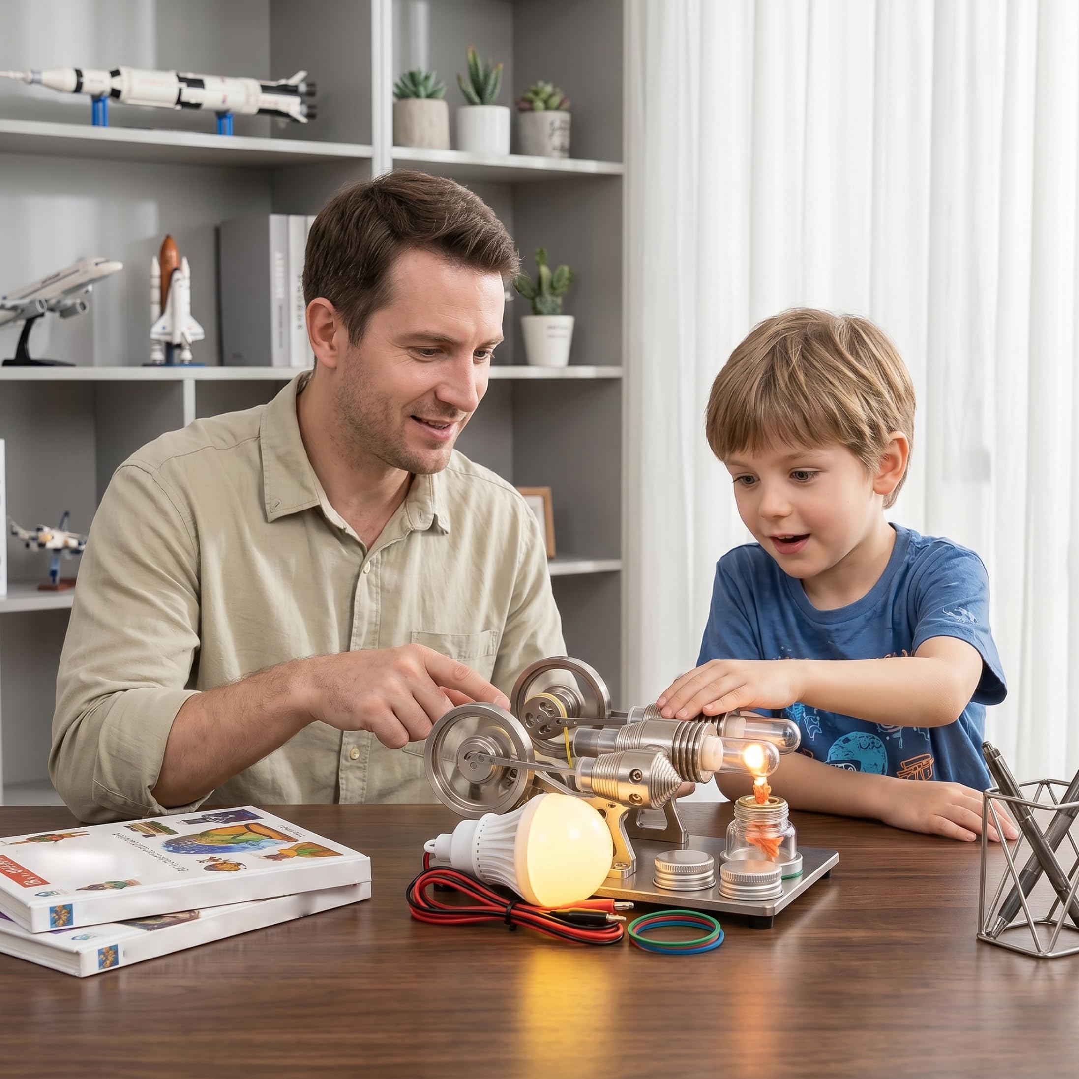 Modello Motore Stirling, Kit Motore Stirling - Set Completo dimostrativo di scienze educative con Circuito e Lampadina