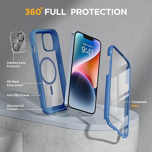 Miniatura 4 de Miracase Funda magnética para iPhone 14 de 6.1 pulgadas, protector de pantalla de vidrio templado integrado + protector de lente, compatible