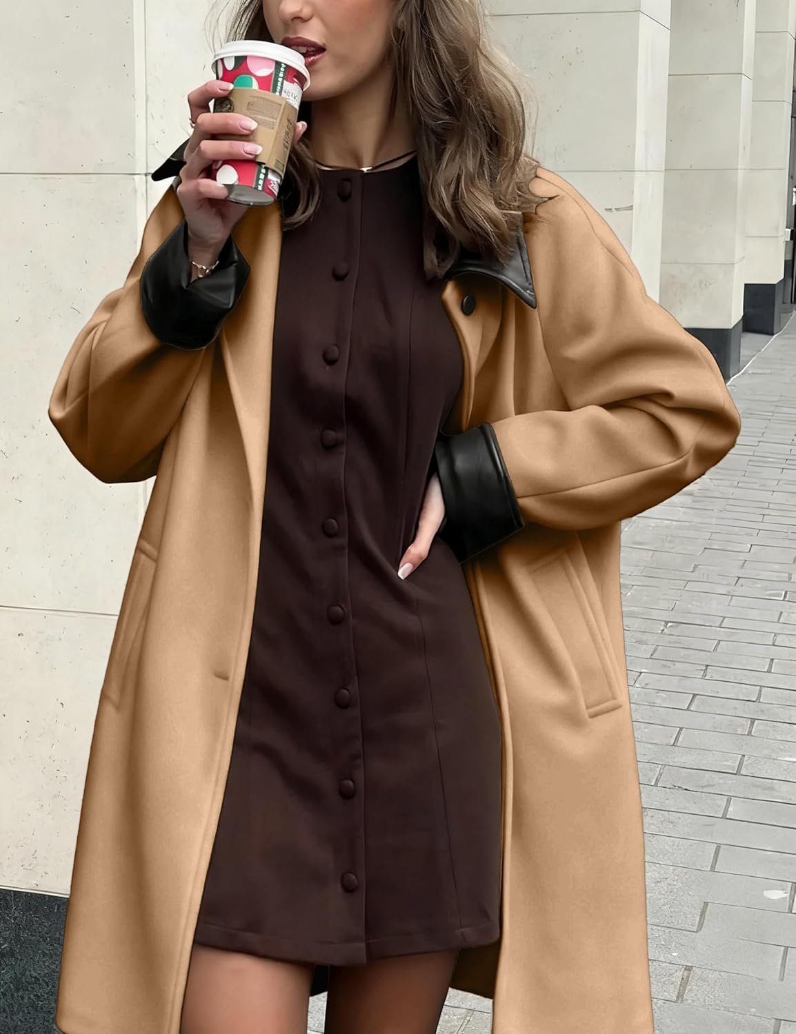 Women's Heavyweight Wool Blend Winter Coat Long Single-Breasted Peacoat Casual Dressy Outerwear Coat