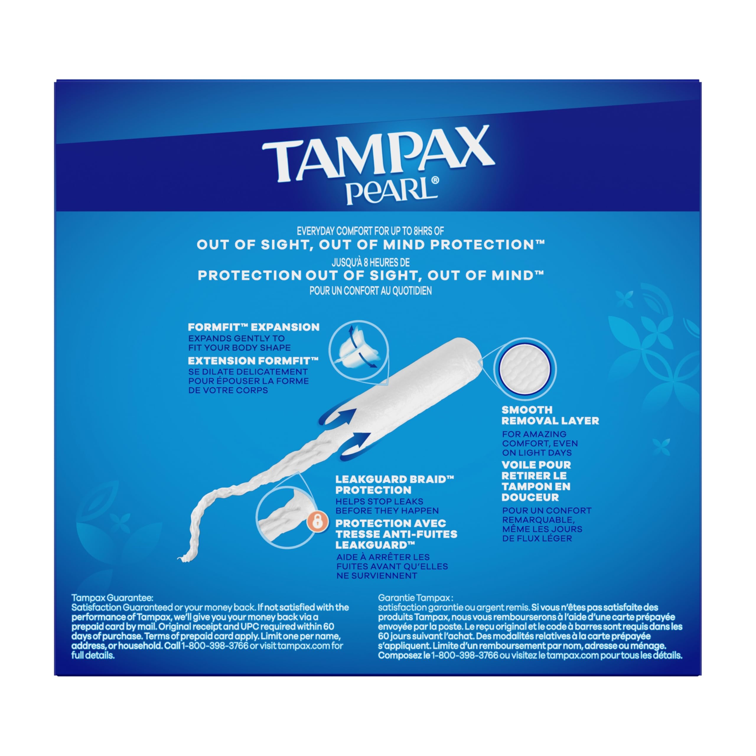 Tampax Pearl Tampons for Women, with LeakGuard Braid, Regular Absorbency, Unscented, 50 Count
