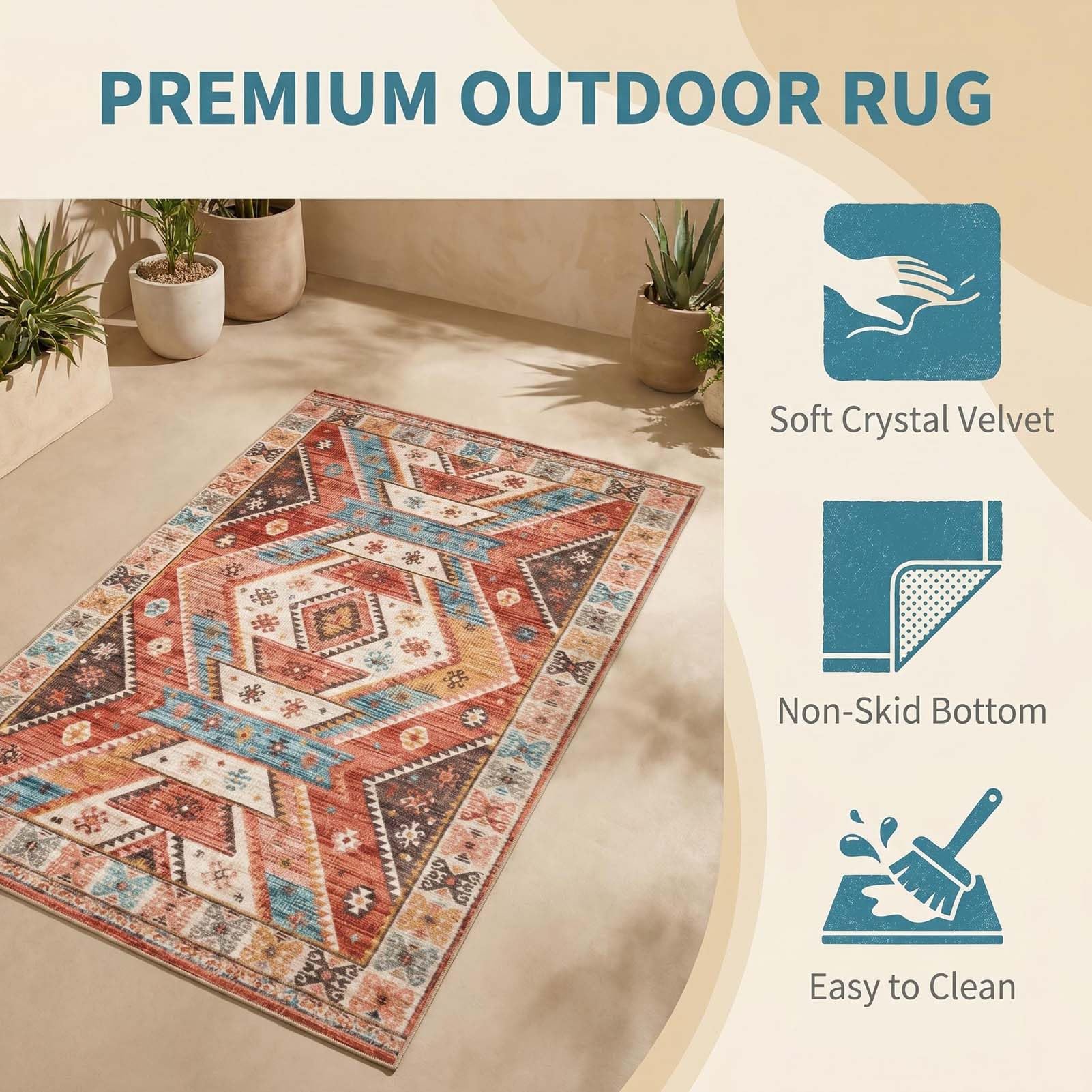 Tapis d'Extérieur, Tapis de Jardin Lavable, Revêtement de Sol Antidérapant, pour Cour, Balcon, Véranda, Camping, Camping-Car, Pique-Nique, Terrasse et Appartement
