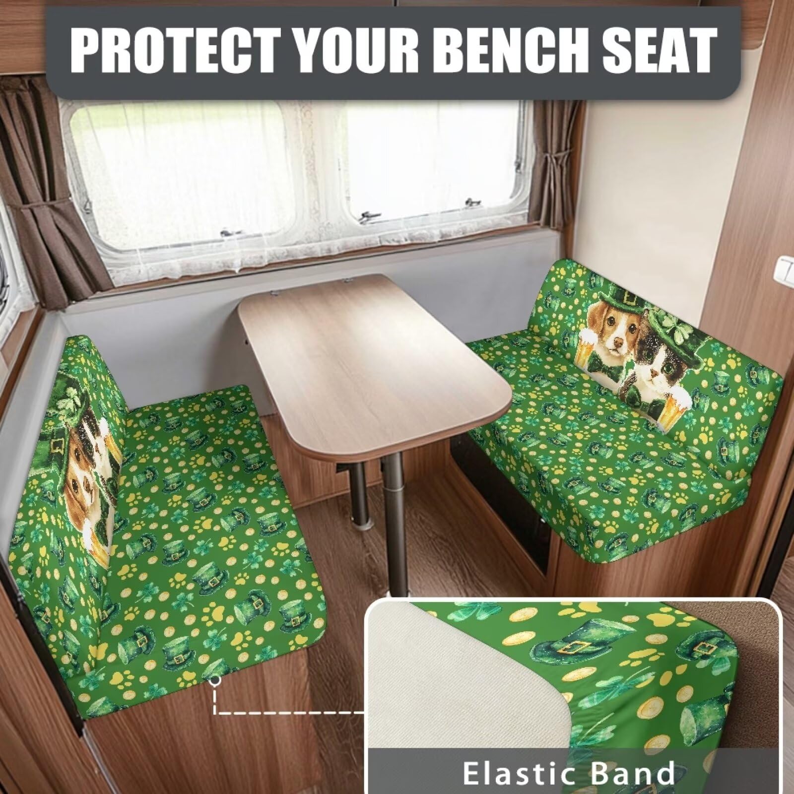 Reanaysto Rv Dinette Cushion Covers Set of 2 St. Patrick's Day Dog Cat Camper Accessories Sturdy Furniture Covers for Sofa and Loveseat Perfect for Home with Kids and Pets