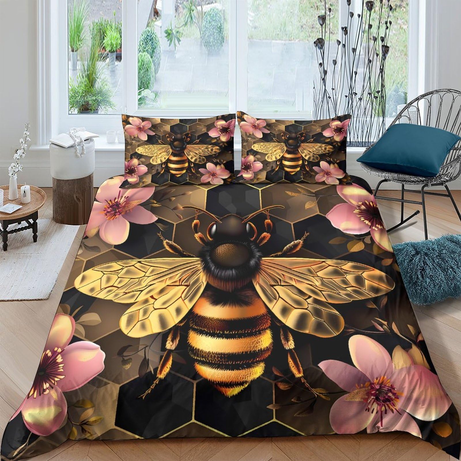 Ctjqhvkz Style-10 3D Printed Honey Bee Fitted Sheet Microfiber Floral Blossom Bed Cover For Bedroom Dorm Mattress Protection Decor Single（135X200cm）