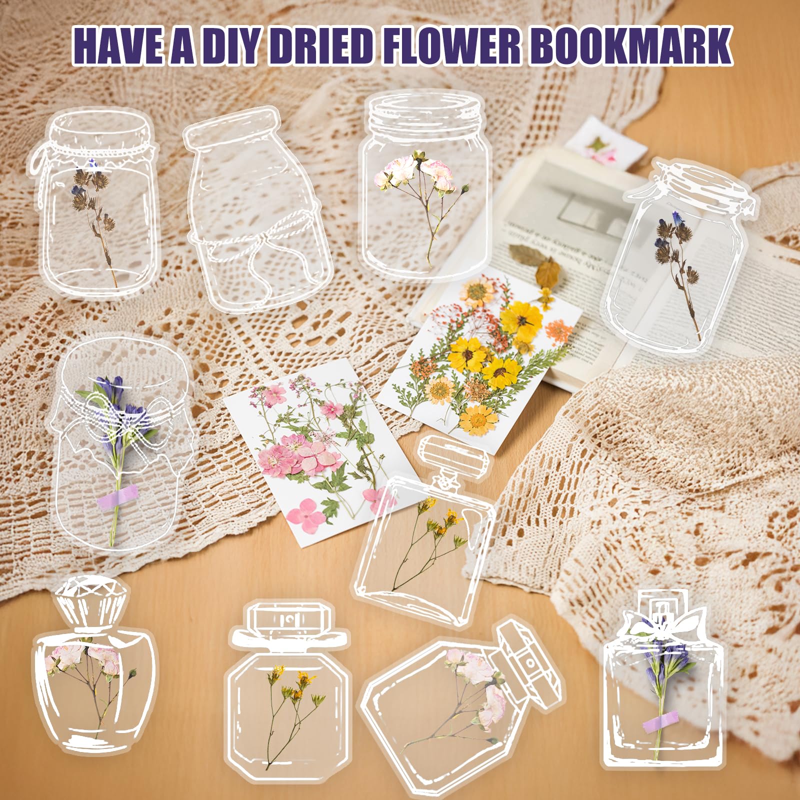 82PCS Transparent Dried Flower Bookmarks, Clear Pressed Flower Bookmark Making Kit - Image 3