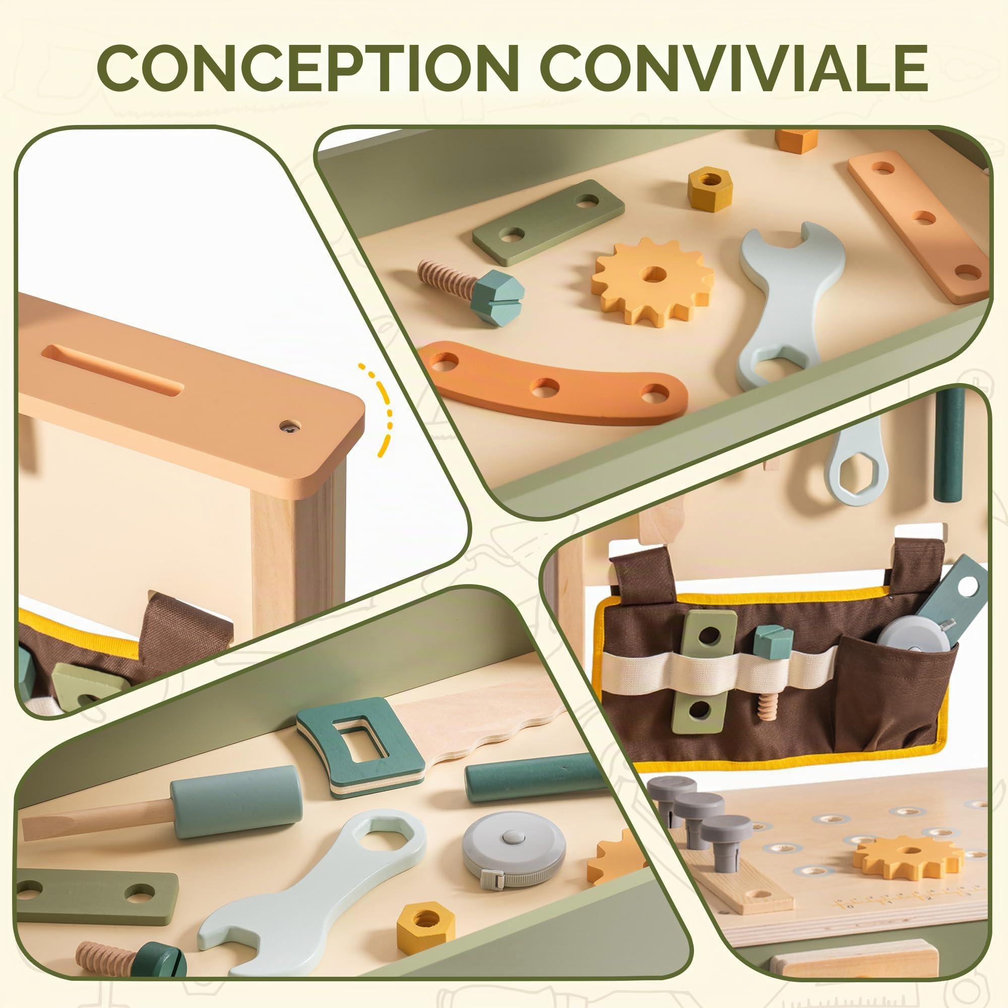 ROBOTIME Banc à outils en bois pour enfants avec outils et papier à dessin, à partir de 3 ans