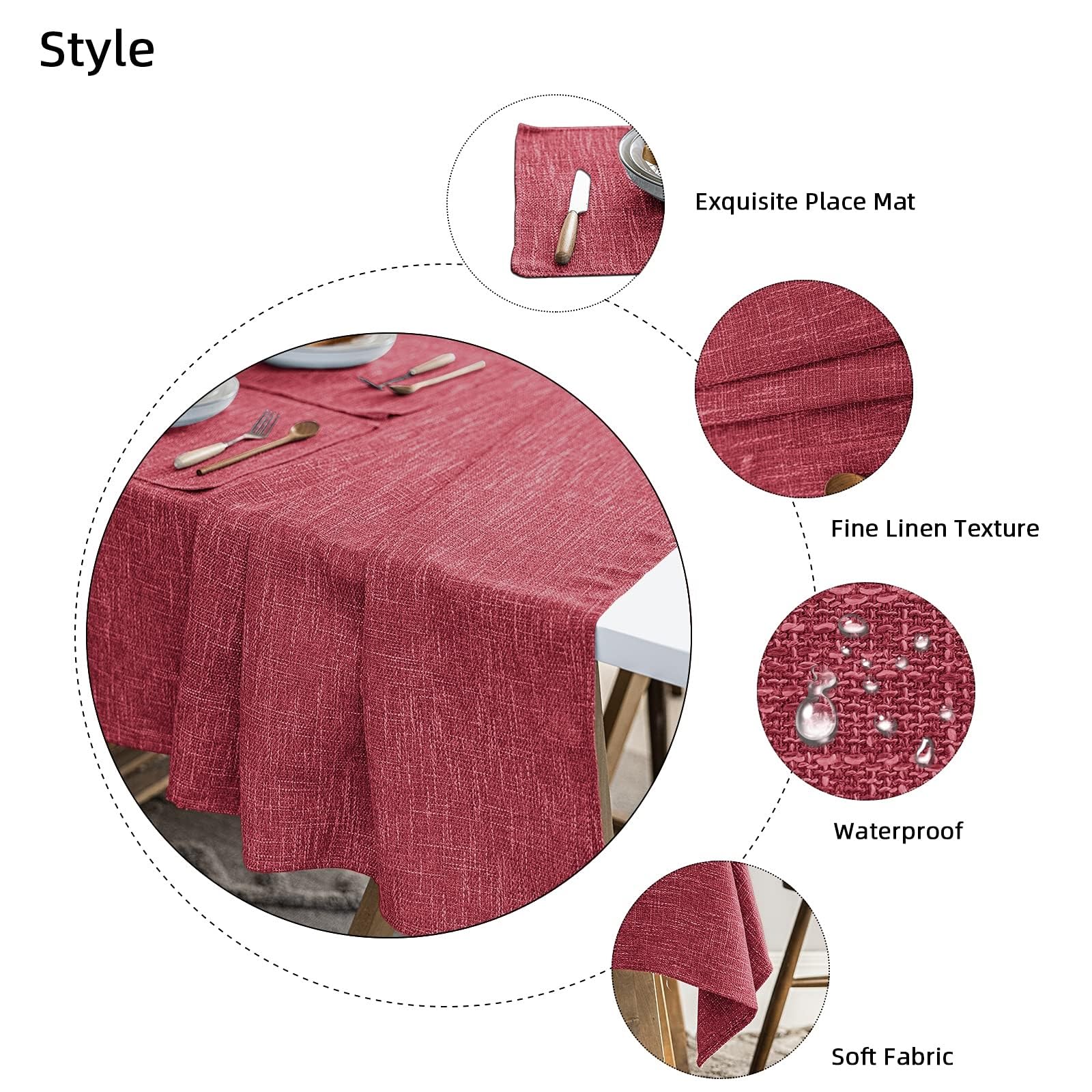 Nappe en Coton Et Lin Rouge, Nappe Rectangulaire De Style Rustique, Tissu ImperméAble Et RéSistant à l'abrasion, Lavable en Machine(150x240cm)