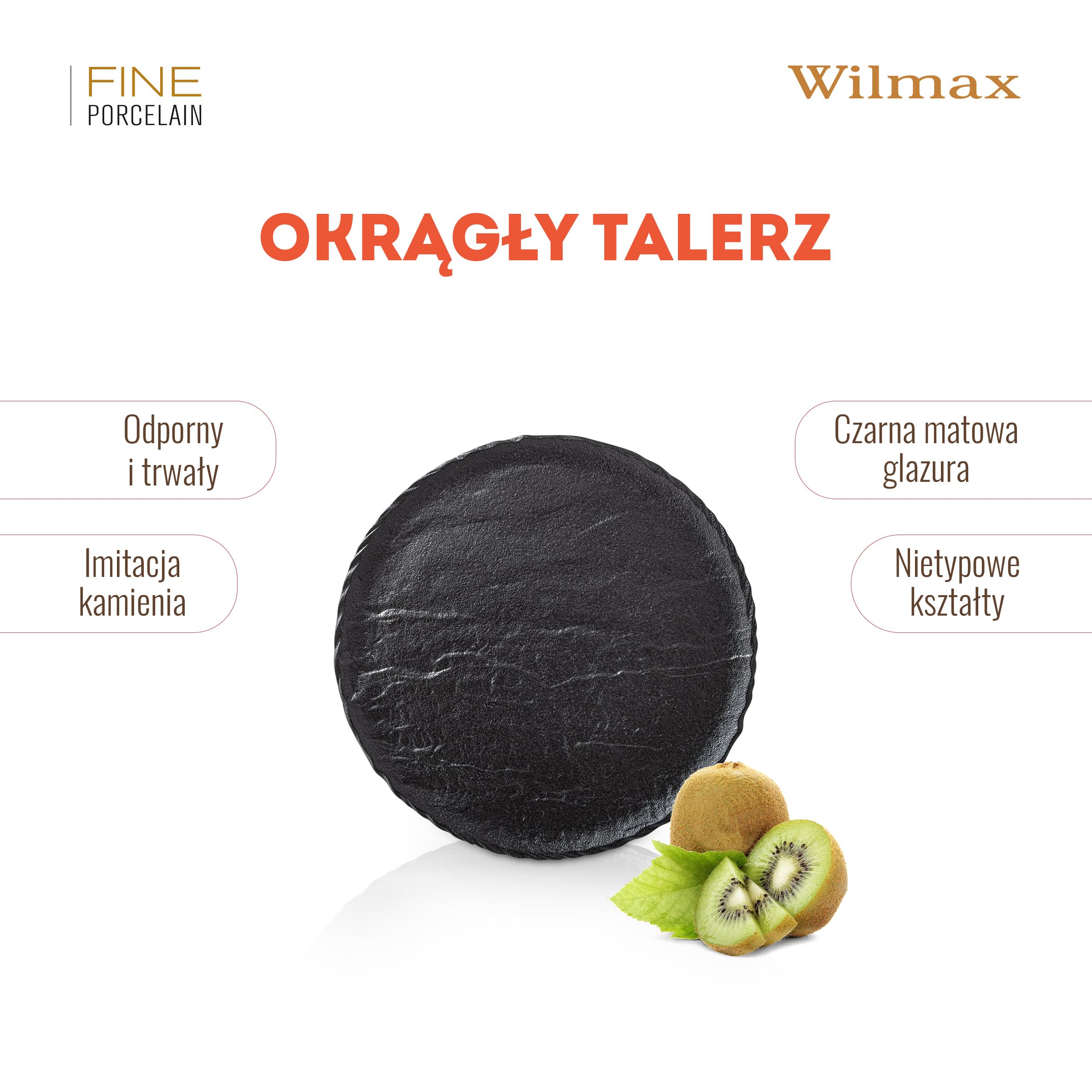 Wilmax talerze - 6 sztuk z porcelany | czarne talerze obiadowe | imitacja kamienia | talerze obiadowe do różnych potraw, gospodarstwa domowego, gastronomii | glazurowane ręcznie | nadają się do mycia