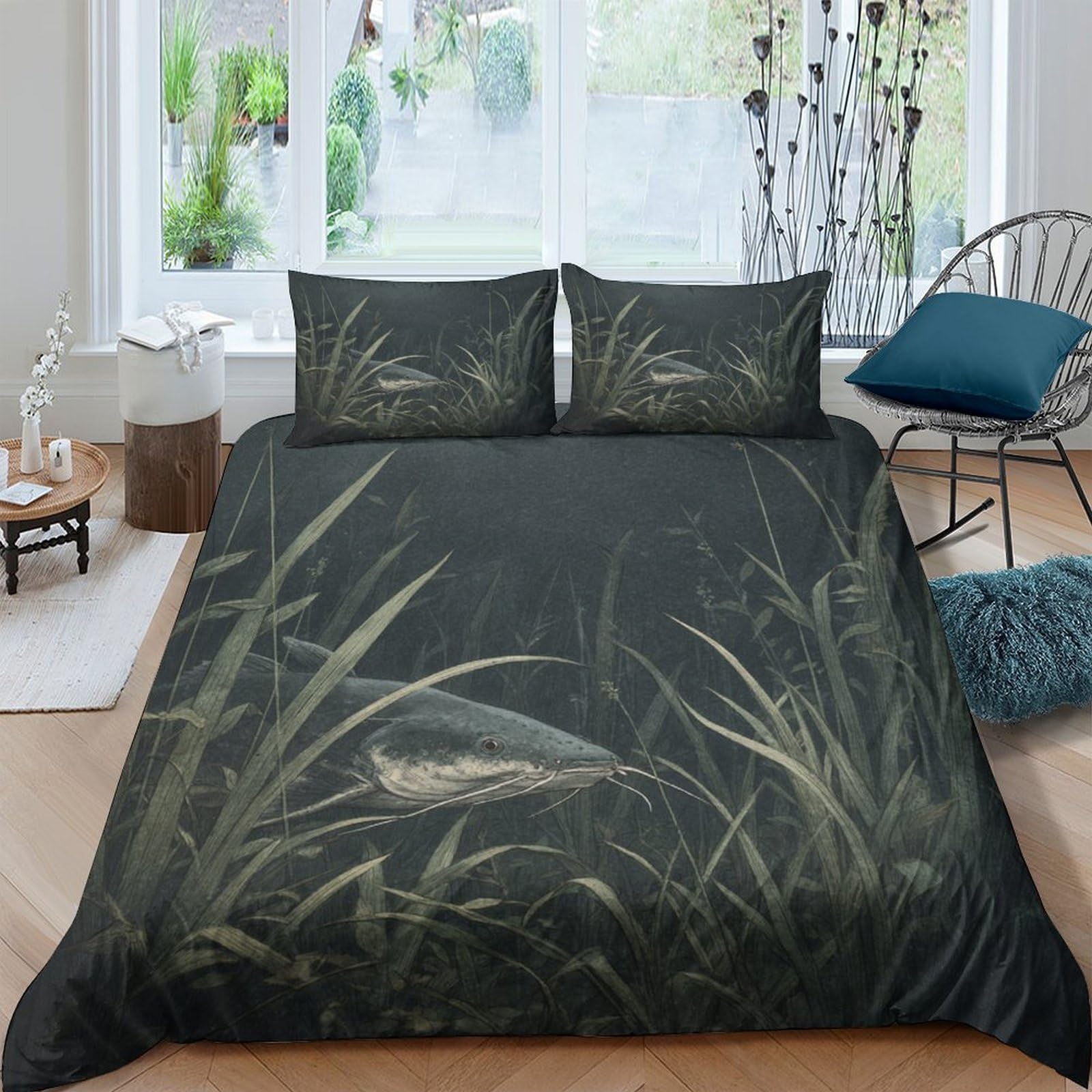 GPLZQXKJNH 3D Printed Grass Meadow Duvet Cover Set Microfiber Soft Breathable Nature Wild Bird Bedding with 2 Pillowcases for Bedroom Single（135x200cm）