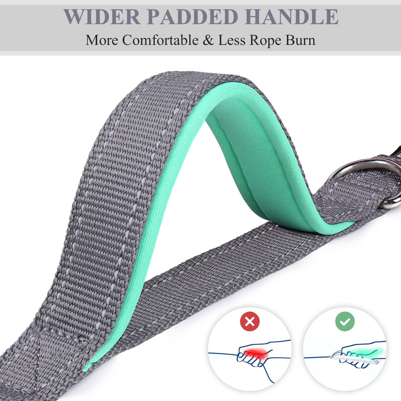 VIVAGLORY Correa para Perro sin Manos, Correa de Cintura con Bungee Absorbente de Choques para Perros Medianos y Grandes, Correa Reflectante Ajustable para Correr con Asa Acolchada, Gris-Turquesa
