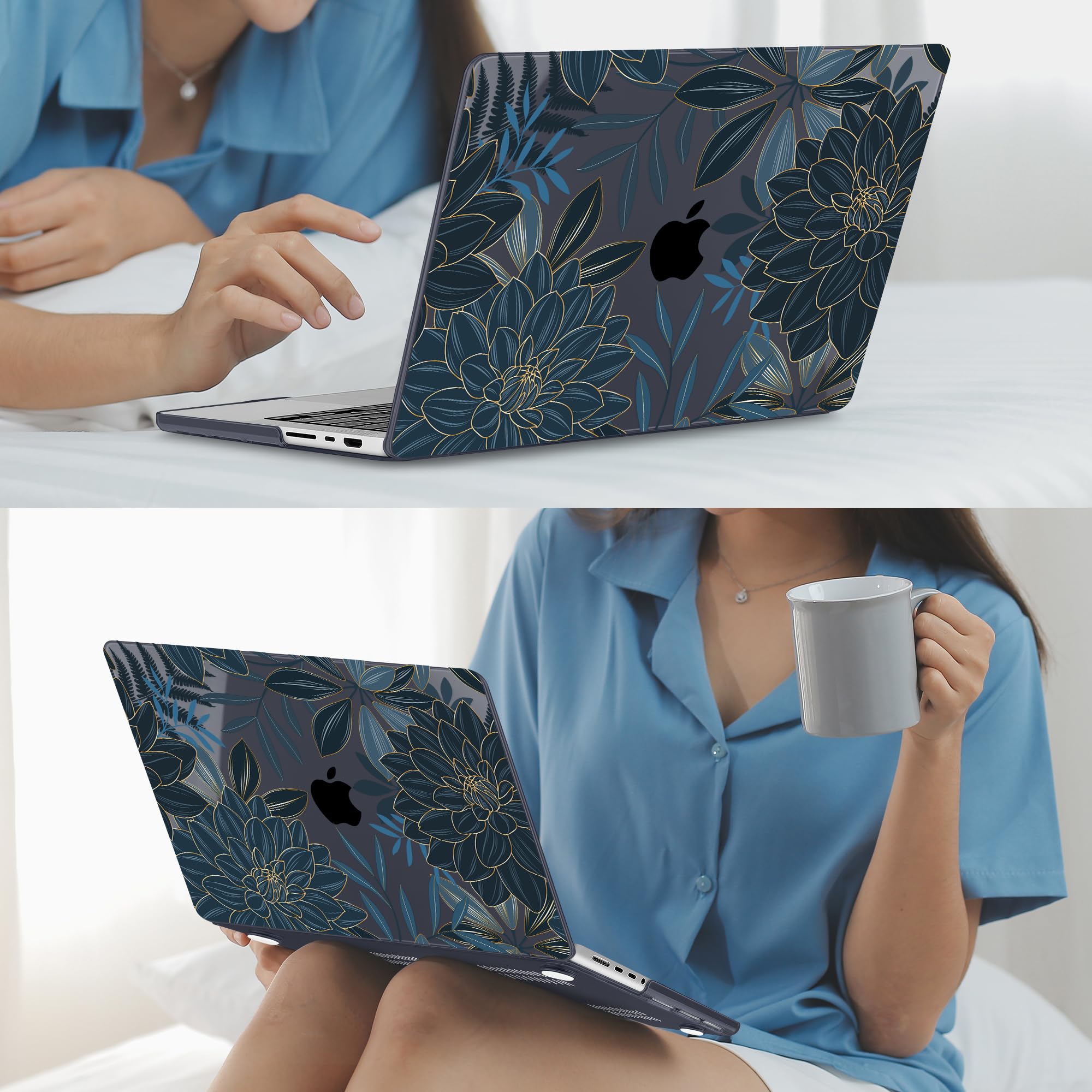 Mektron Funda para MacBook Pro de 14 Pulgadas 2023 2022 2021 Modelo M3 A2918 A2992 M2 A2779 M1A2442 Pro/MAX, Funda rígida de plástico para MacBook Pro de 14 Pulgadas con Touch ID, Flor de Dalia C035