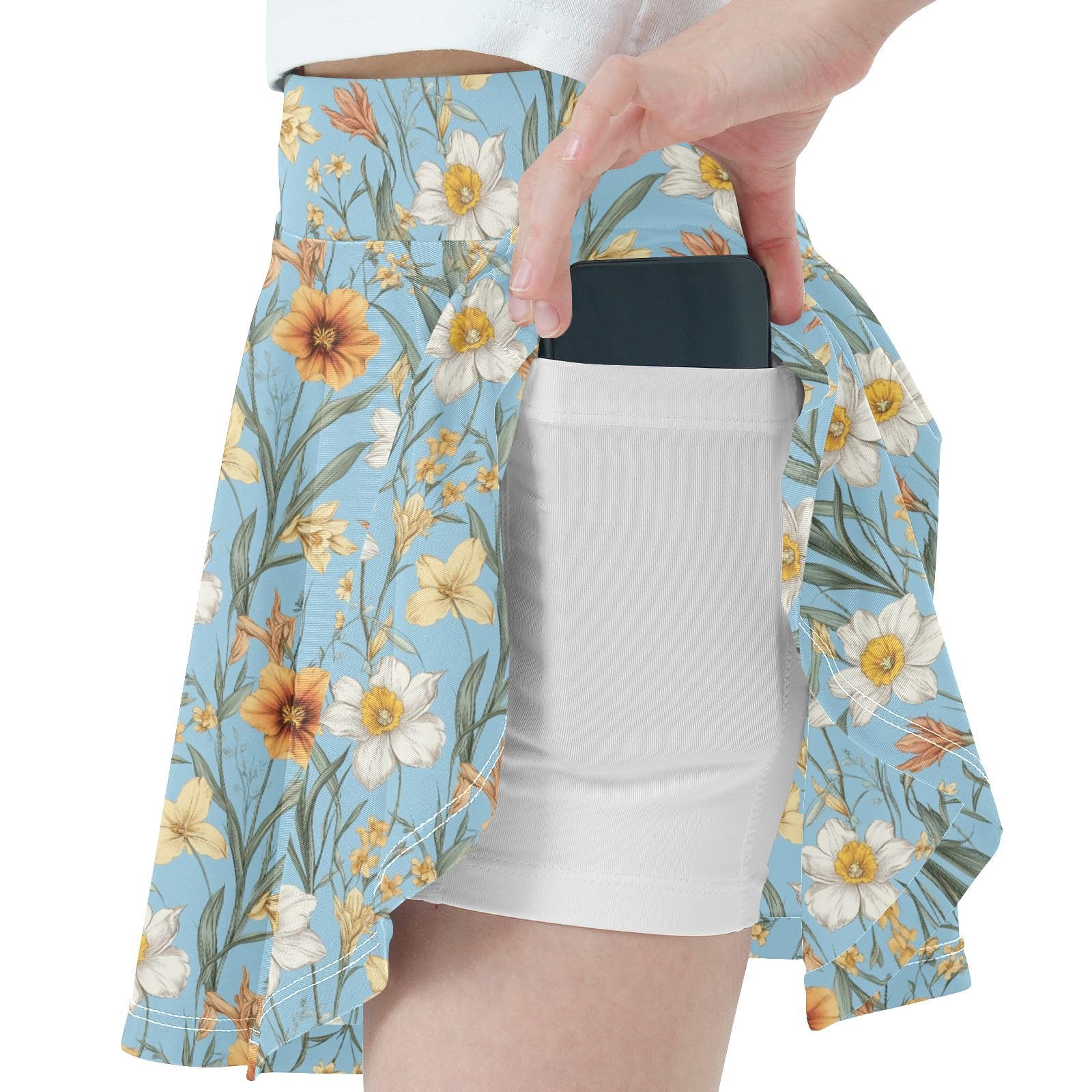 JUNZAN Flower Flowers Girls Tennis Skirts with Shorts Youth Pleated Skirt with Pockets Flowy Girl Golf Skirt Blue